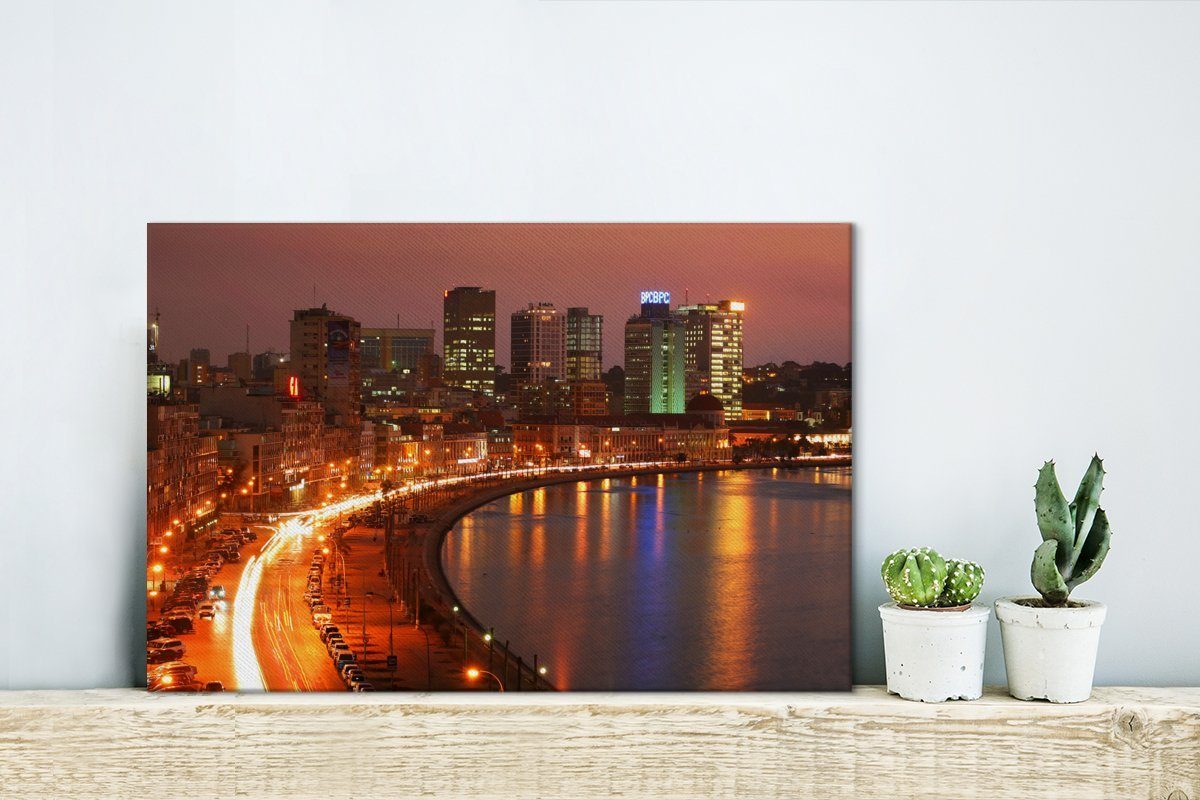Luanda 30x20 (1 Abenddämmerung Wanddeko, in Leinwandbild OneMillionCanvasses® St), Leinwandbilder, Bucht Die Wandbild von Afrika, der leuchtet in Aufhängefertig, cm