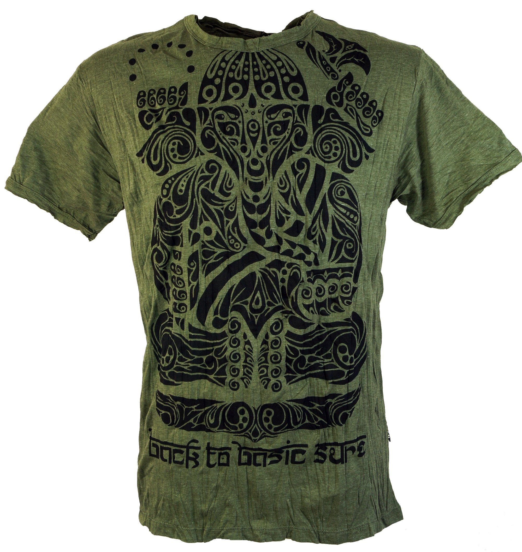 Guru-Shop T-Shirt Sure - Goa Bekleidung Style, T-Shirt Tribal Ganesha olive Festival, alternative