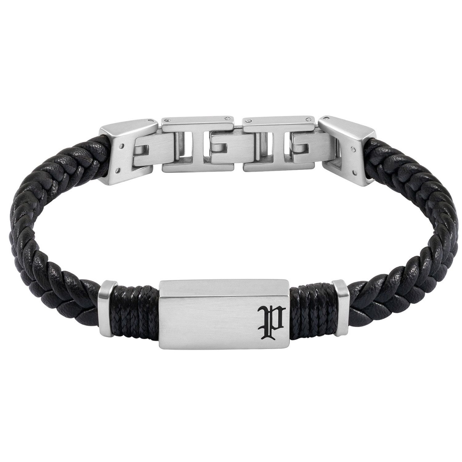 Police Edelstahlarmband Herren-Ridgecord Leder Schwarz