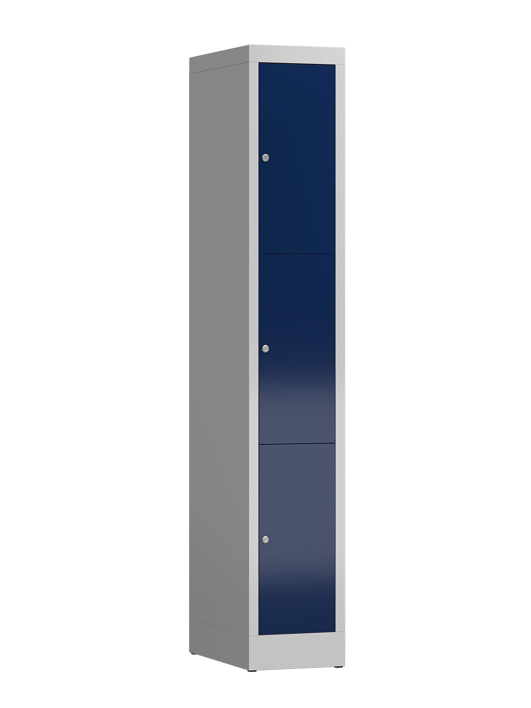 Steelboxx Fächerschrank ClassiX Schließfachschrank, und keine - verschweißt 1800 Komplett 310 Montage 7035 x 500 Türen: 1 Fächer, (1-St) RAL montiert Korpus: erforderlich Abteil, RAL 3 x Lichtgrau/ Enzianblau 5010 mm