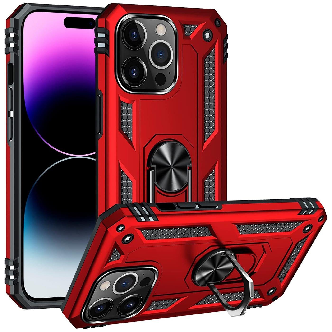 CoolGadget Handyhülle Armor Shield Case für Apple iPhone 14 Pro 6,1 Zoll, Outdoor Cover mit Magnet Ringhalterung Handy Hülle für iPhone 14 Pro
