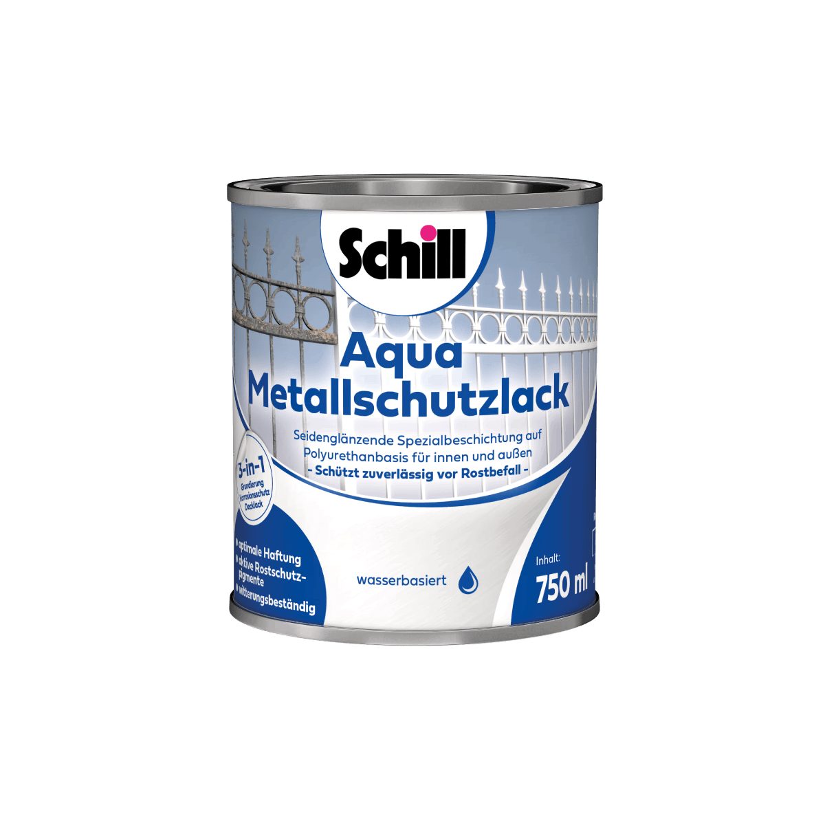 Pictolor Rostschutzgrundierung Schill Aqua Metallschutz 3 in 1 0,75 Liter Weiß