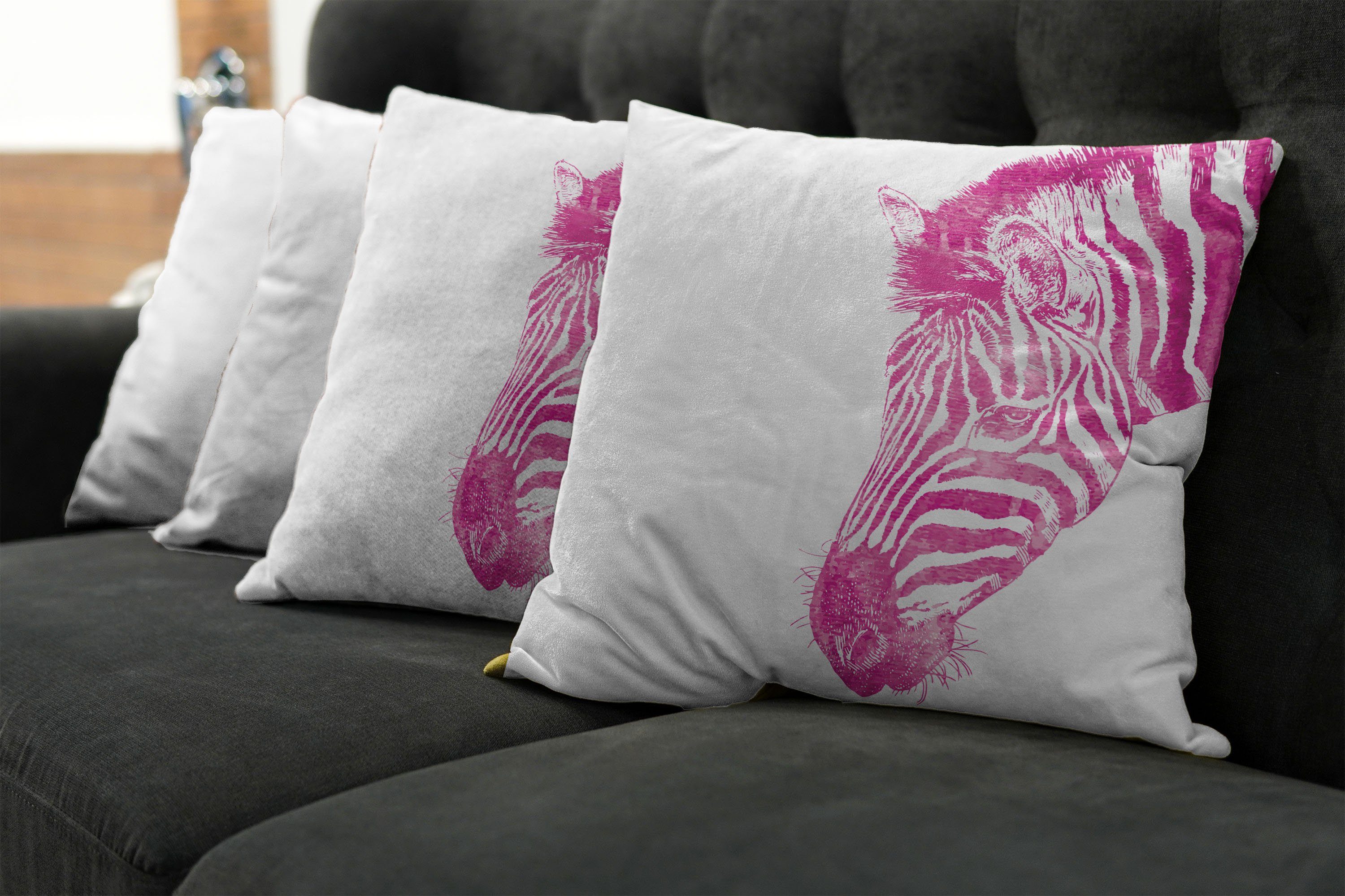 Kissenbezüge Modern Accent Vibrant Abakuhaus Stück), (4 Zebra rosa Tierkopf Doppelseitiger Digitaldruck