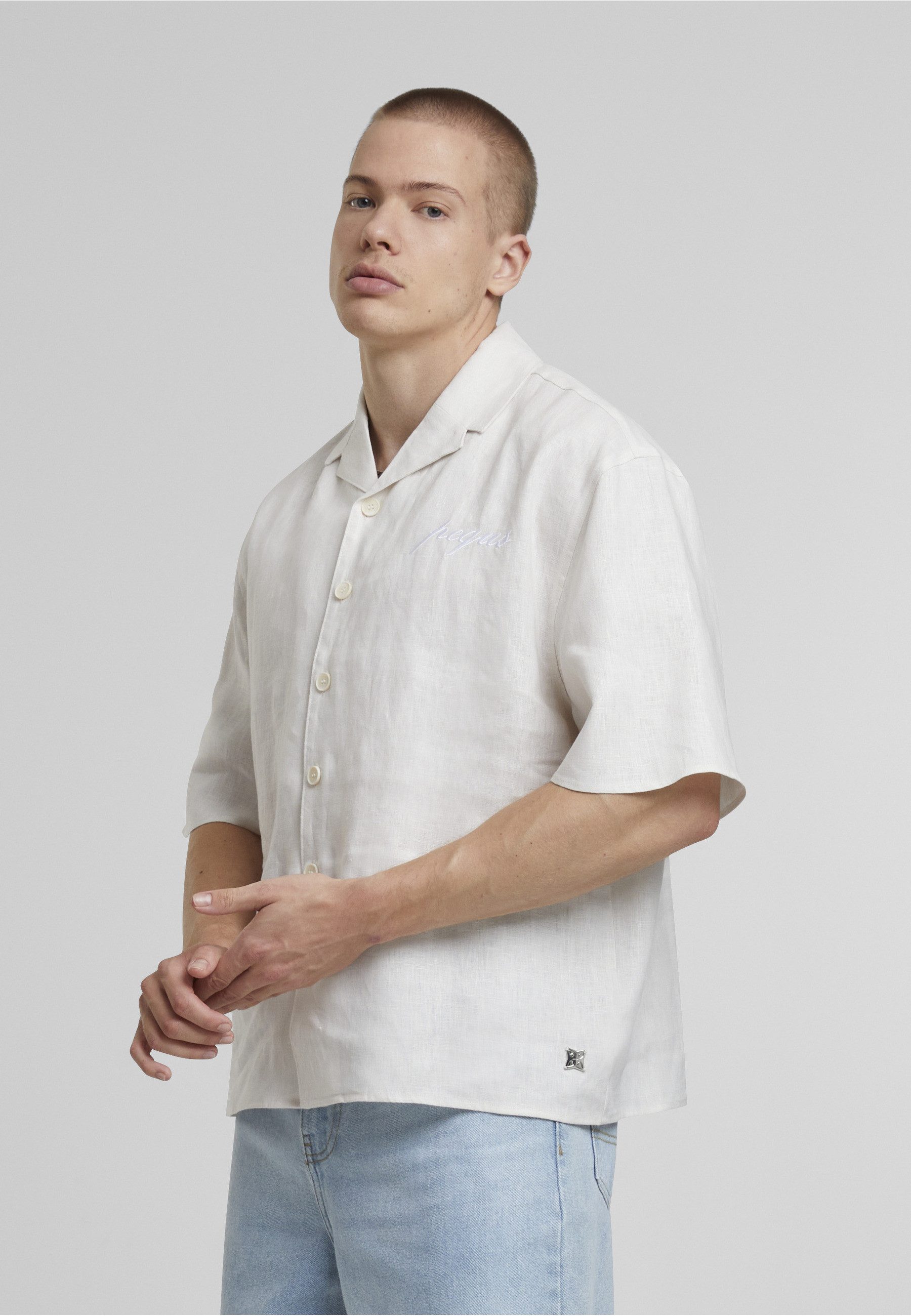 PEQUS Kurzarmshirt PEQUS PEQUS Chest Logo Linen Shirt (1-tlg)