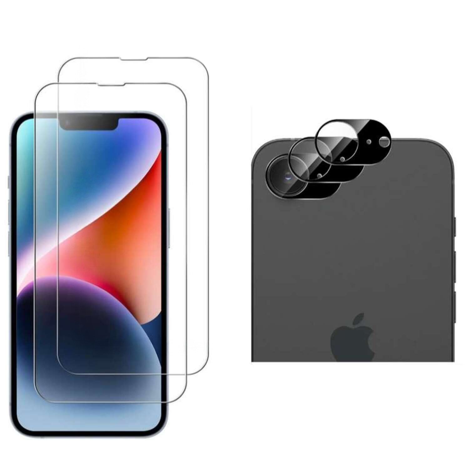 CLM-Tech Displayschutzglas für iPhone 16e Panzerfolie 2X Kameraschutz für iPhone 16e, 4er Set Kameraglas Panzerglas Displayschutz 9H Glas Folie, 4 Stück, Anti-Fingerabdruck und blasenfrei Anbringung