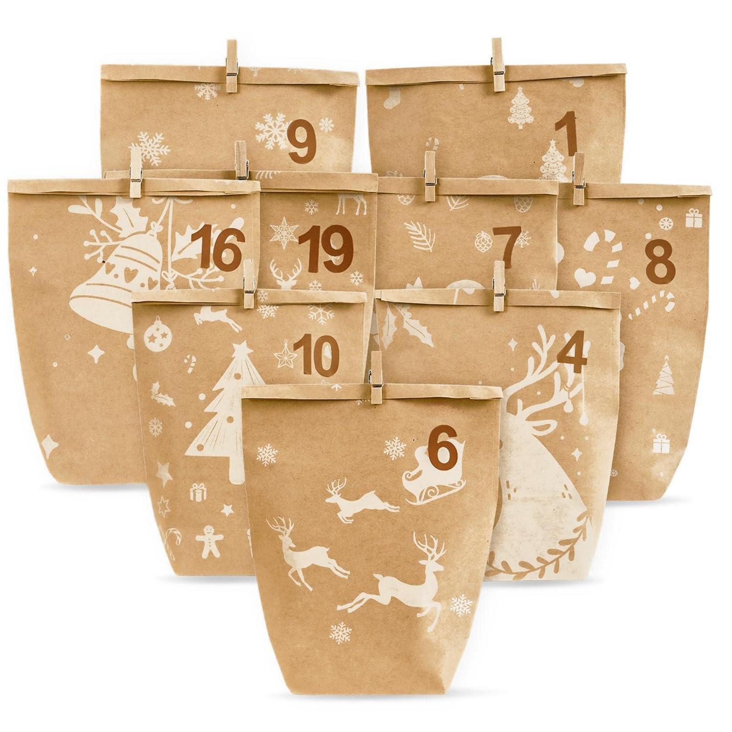 LuxusKollektion befüllbarer Adventskalender Adventskalender zum Befüllen 24 Kraftpapiertüten Weiß 2026