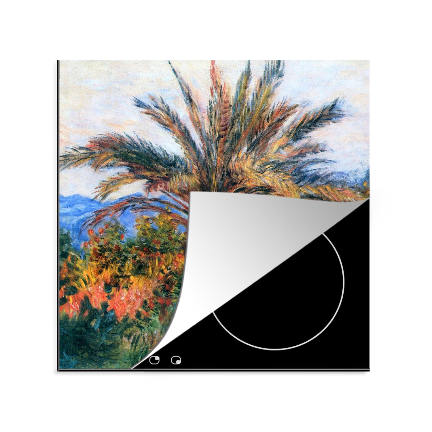 MuchoWow Herdblende-/Abdeckplatte Palme in Bordighera - Claude Monet, Vinyl, (1 tlg), 78x78 cm, Ceranfeldabdeckung, Arbeitsplatte für küche