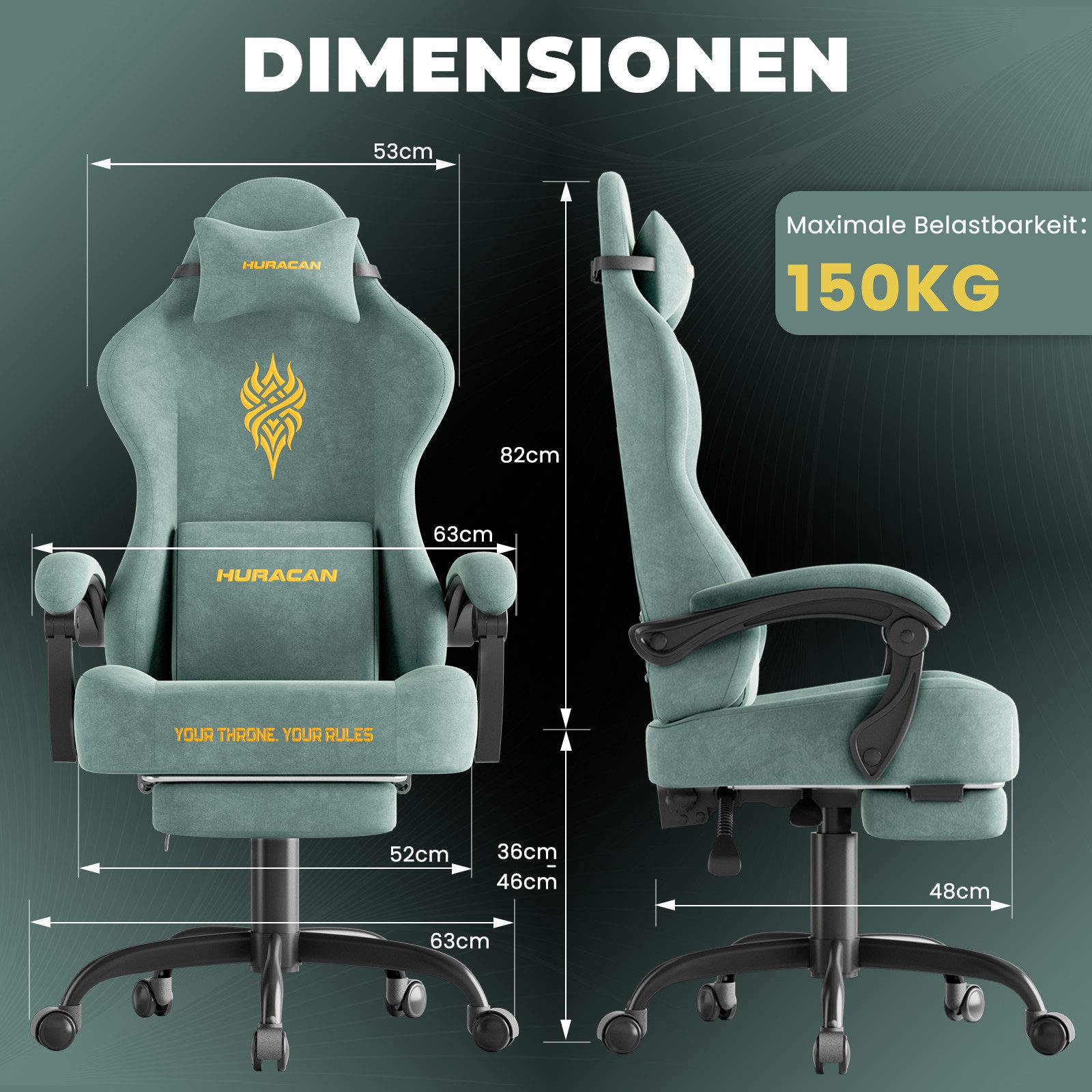 Huracan Gaming-Stuhl Massage Gaming Sessel mit Fußstütze 90-135° Rückenlehne einstellbar, Bürostuhl Ergonomisch,Verstellbarem Lenden- & Kopfkissen,mit Fußstütze