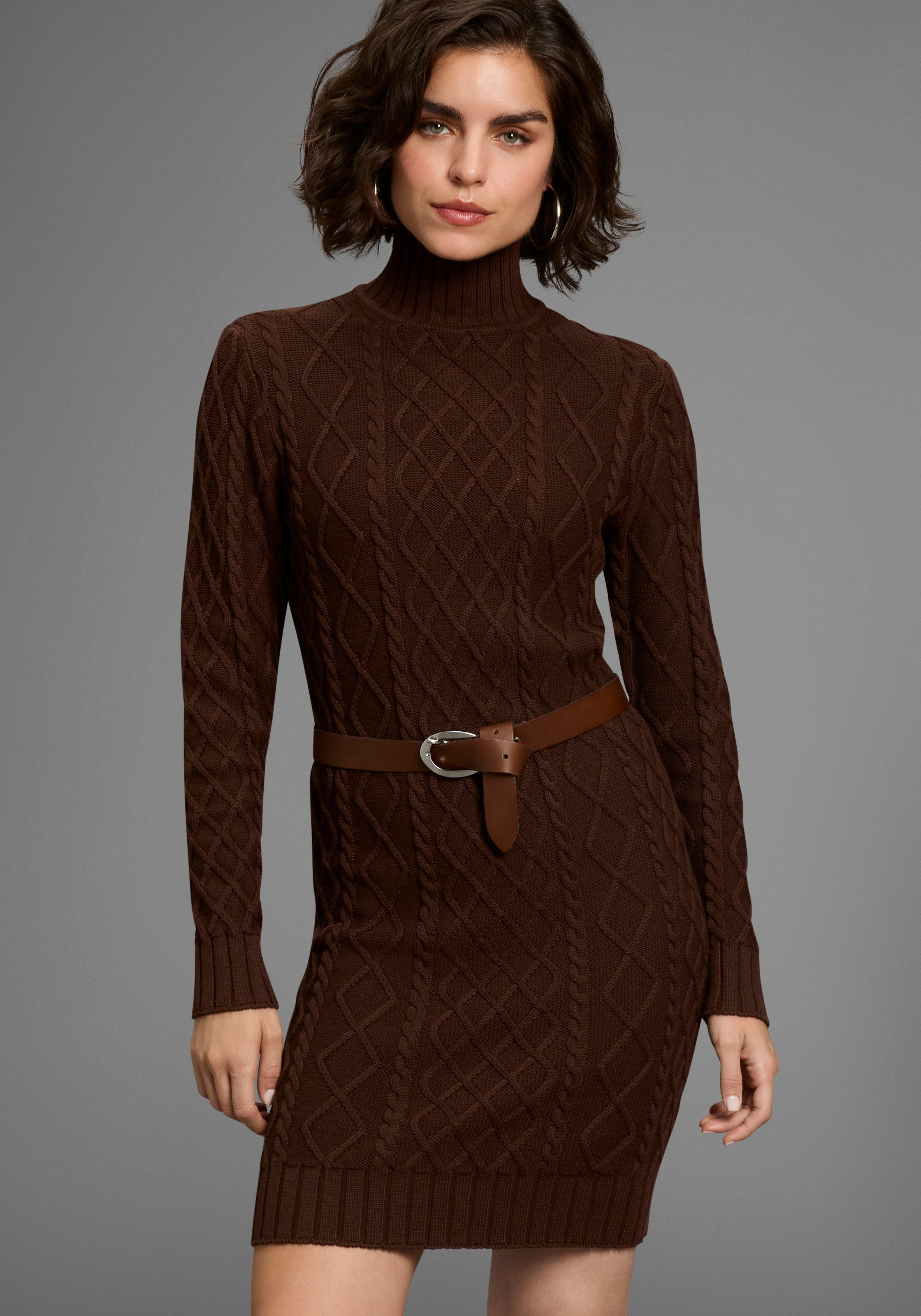 Laura Scott Strickkleid mit Zopfstrickmuster und Stehkragen günstig online kaufen