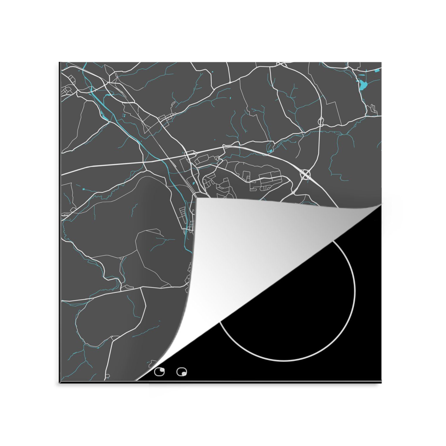 MuchoWow Herdblende-/Abdeckplatte Karte - Gera für Deutschland 78x78 Stadtplan - Blau, - cm, Arbeitsplatte Ceranfeldabdeckung, - Vinyl, (1 tlg), küche