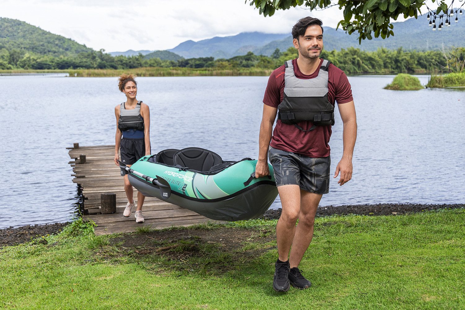 Bestway Zweierkajak Hydro Force® Ventura Elite™ X2, (Set, -, Inkl. Pumpe, Paddel, Ausrüstungstasche, Tragetasche), 330 x 86 x 48 cm