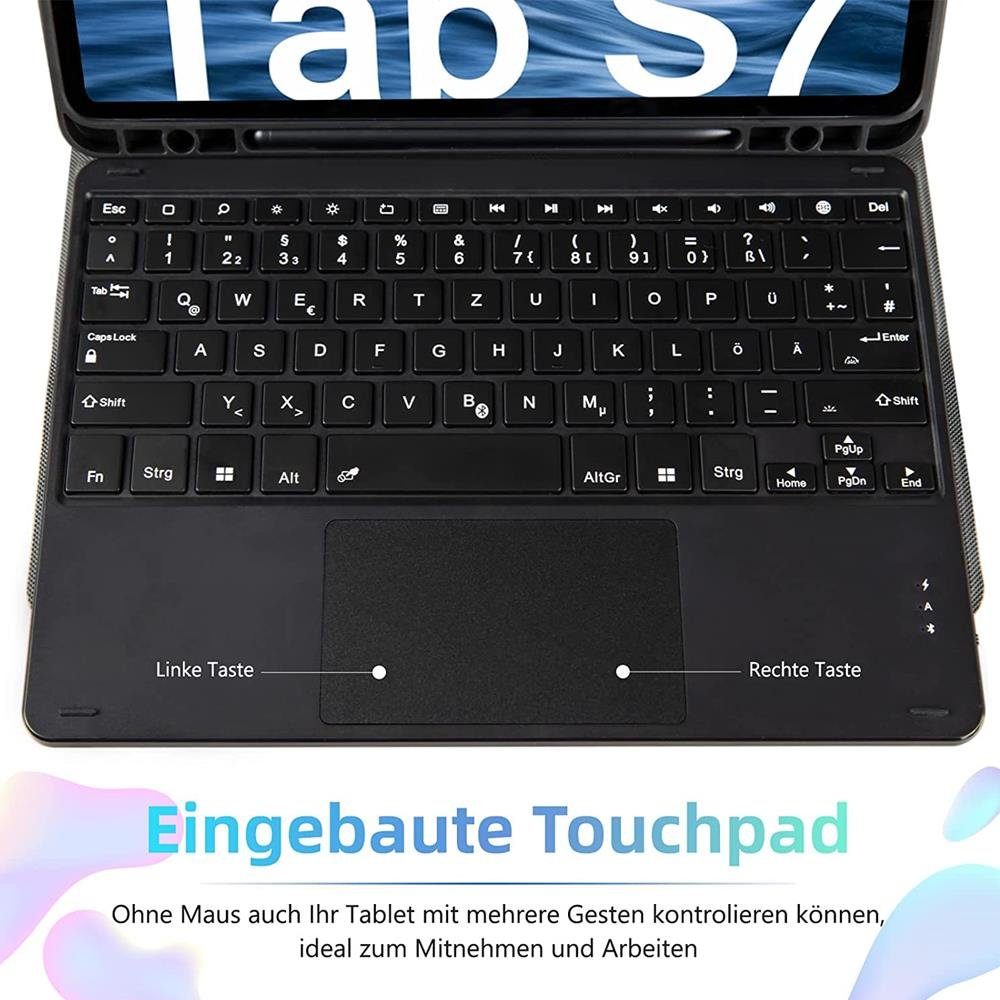 Kabellose mit Touchpad (Beleuchtete mit Tab Schutzhülle Tasche Samsung X700 Bluetooth Tastatur X706 S8 11 Stiftablage Galaxy magnetisch) Tablet-Tastatur ZMC