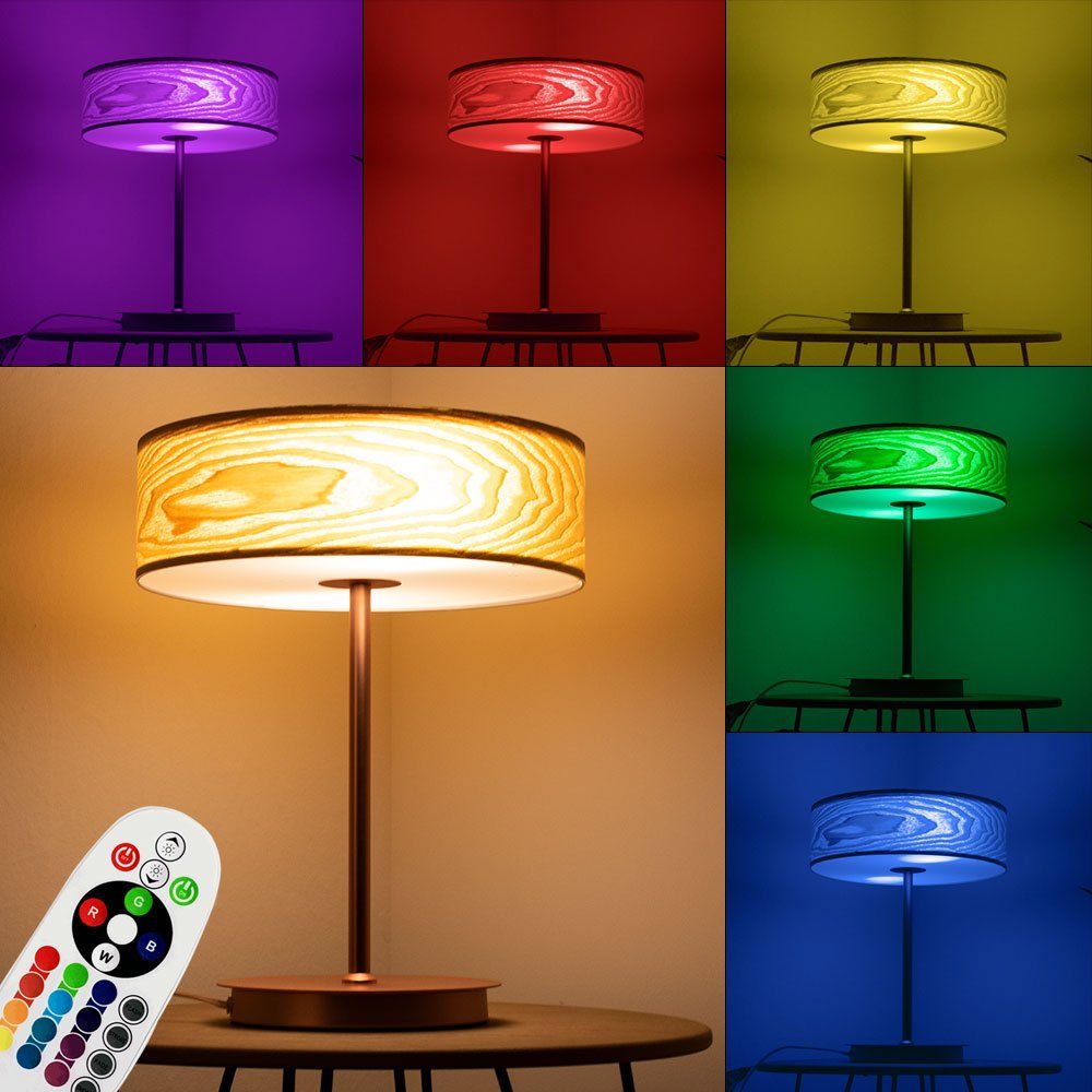 etc-shop LED Tischleuchte, Holz inklusive, Nachttischlampe Fernbedienung Tischleuchte Farbwechsel, Warmweiß, dimmbar Leuchtmittel Schlafzimmer