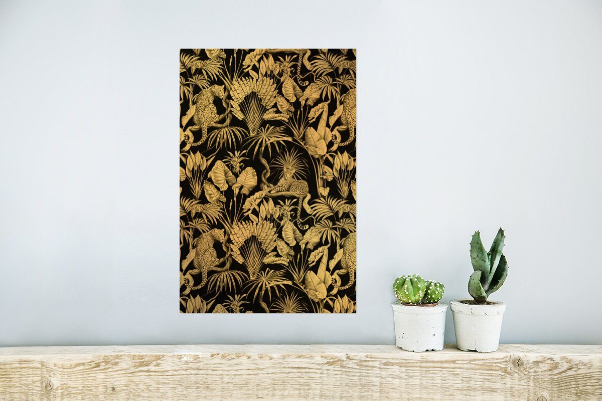 - Wandposter Ohne - Gold - St), und Wohnzimmer, Wandbild, Poster, (1 Rahmen Muster Dschungel MuchoWow Poster Gold, für Schwarz Luxus -