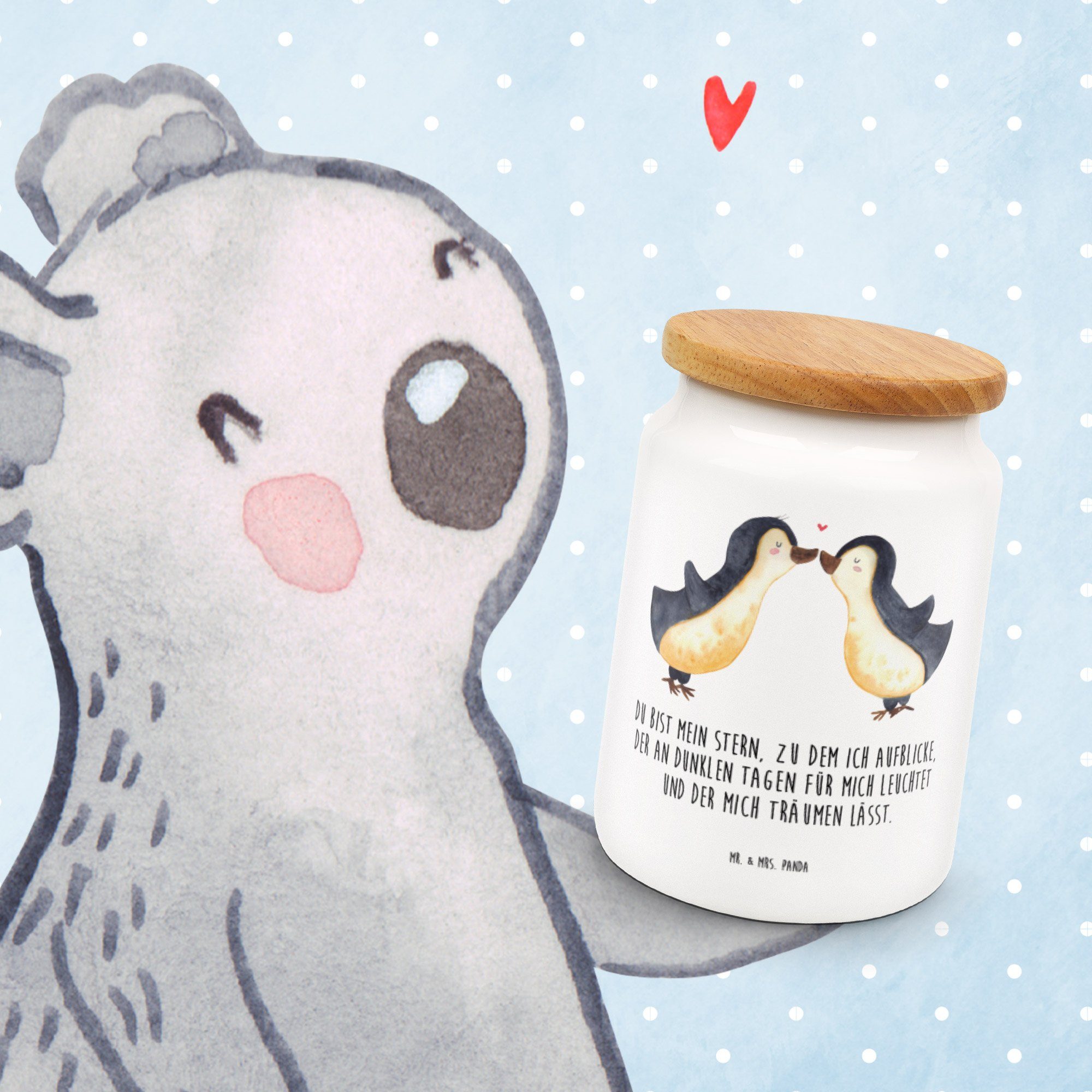 - Weiß (1-tlg) Pinguin Panda Mrs. Leckerlido, Keramik, Vorratsdose, Vorratsdose Geschenk, Pinguinpaar, - & Liebe Mr.