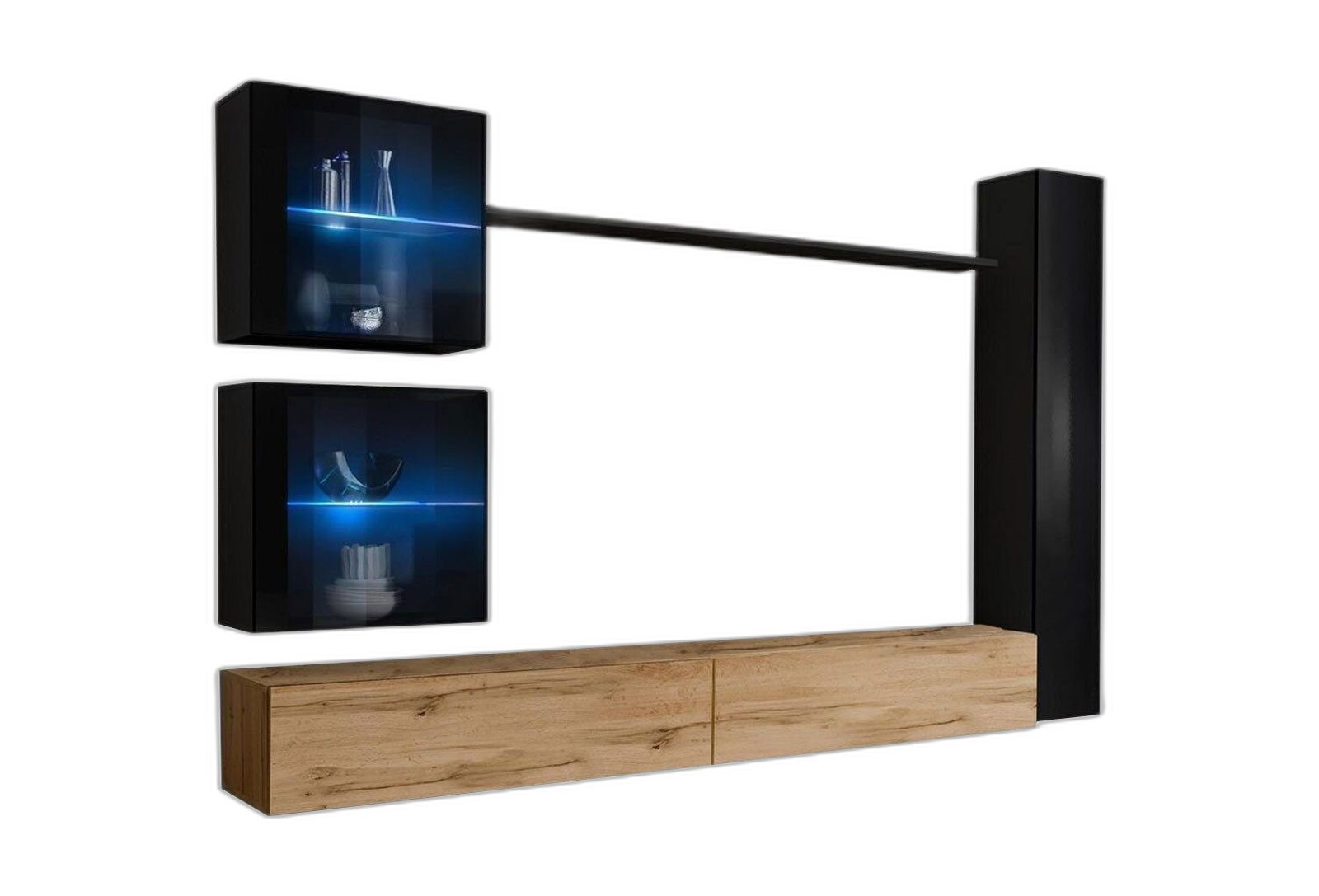 Xlmoebel Wohnwand Eleganter Schwarz 3x Regal Schrank Wohnzimmer TV Halter Modern Stil, (5-St), Hergestellt in Europa