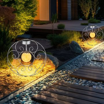 etc-shop LED Solarleuchte, LED-Leuchtmittel fest verbaut, Warmweiß, Solarlampe orientalische Glaskugel Dekoleuchte Gartenlampe