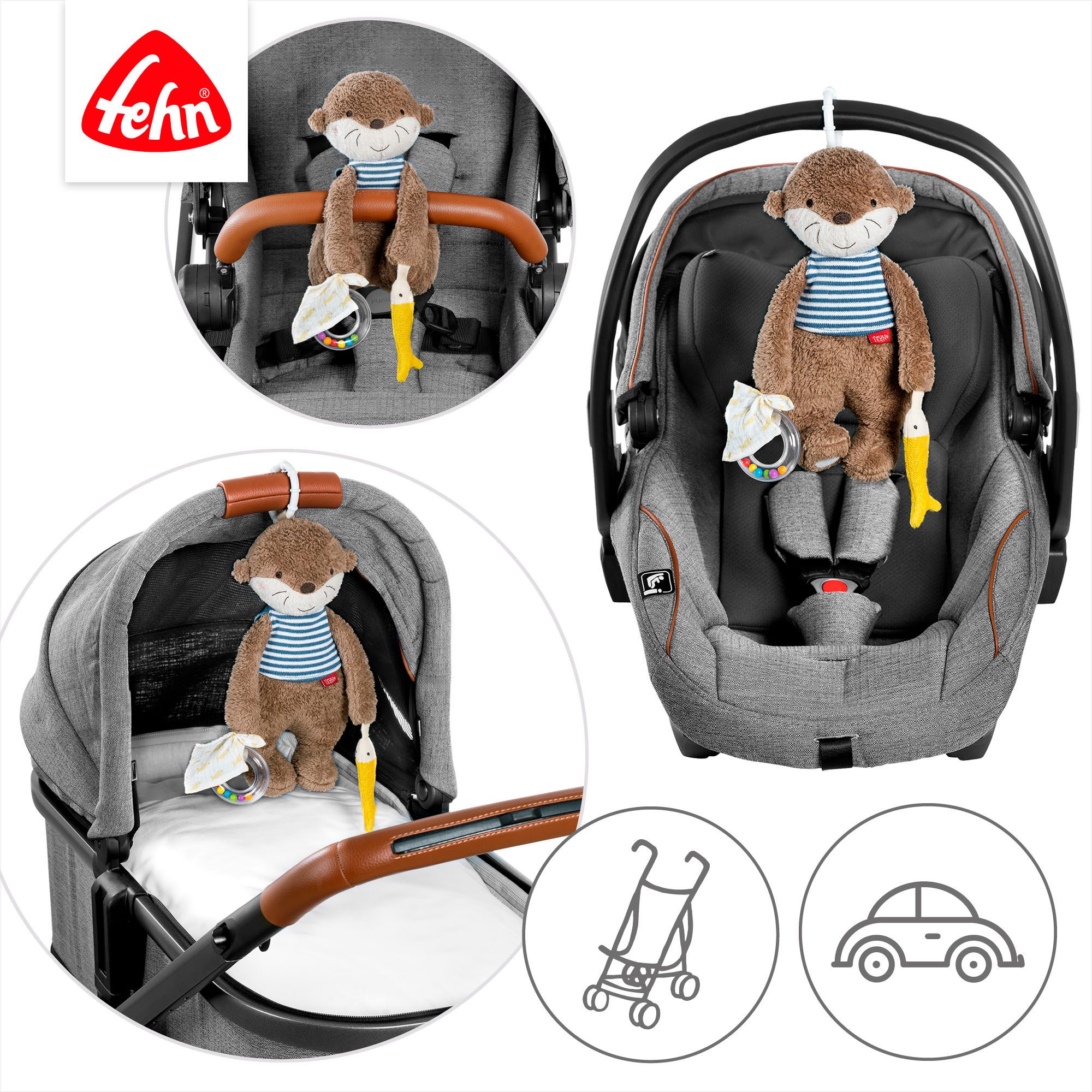 Fehn Greifspielzeug Otter Theo, Activity-Otter, zur Befestigung an Kinderwagen, Babyschale oder Bett – Bild 4 von 5