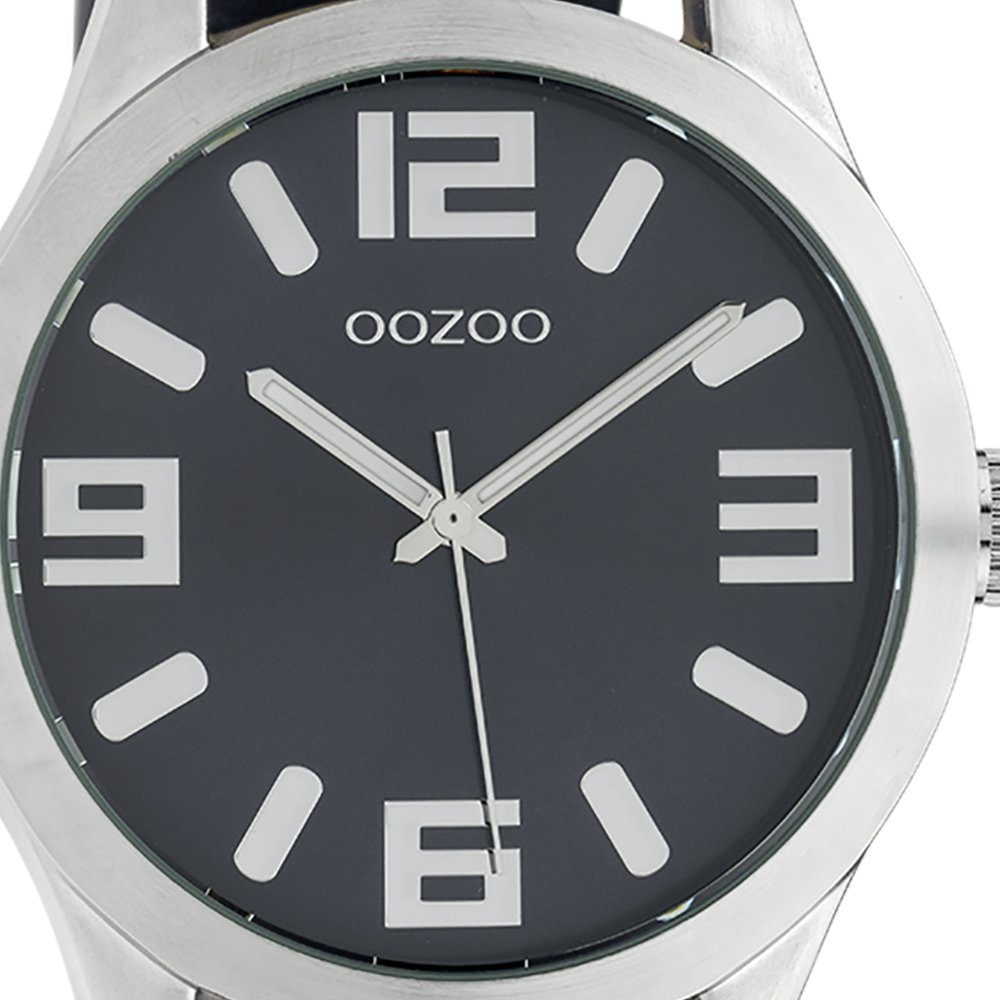 OOZOO Quarzuhr Oozoo Damen Armbanduhr dunkelblau, (Analoguhr), Damen, Herrenuhr rund, extra groß (ca 46mm) Lederarmband, Casual-Style