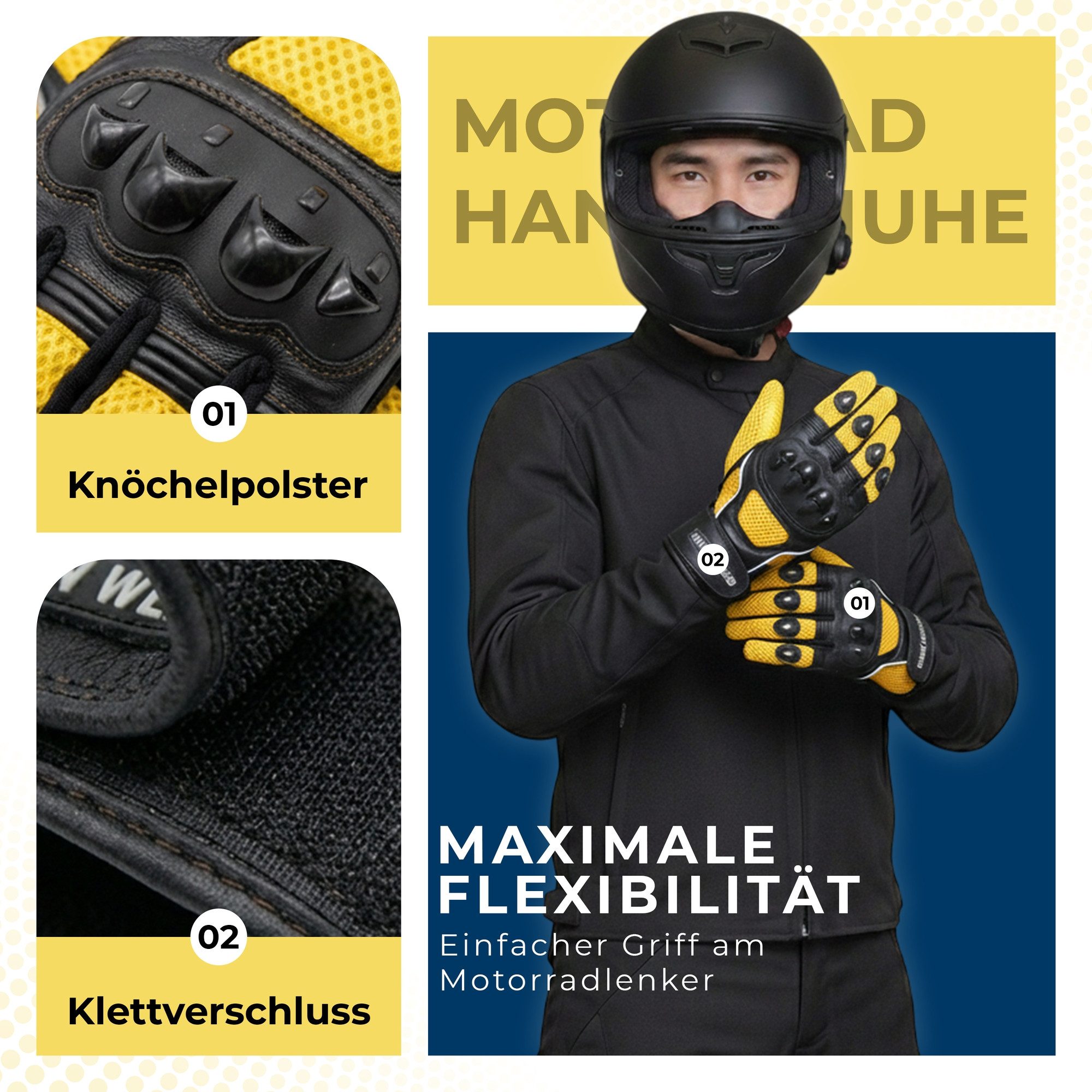German Wear Motorradhandschuhe GW400G-M9 Motocross Biker Handschuhe Leder- & Textilhandschuhe in 6 Farben