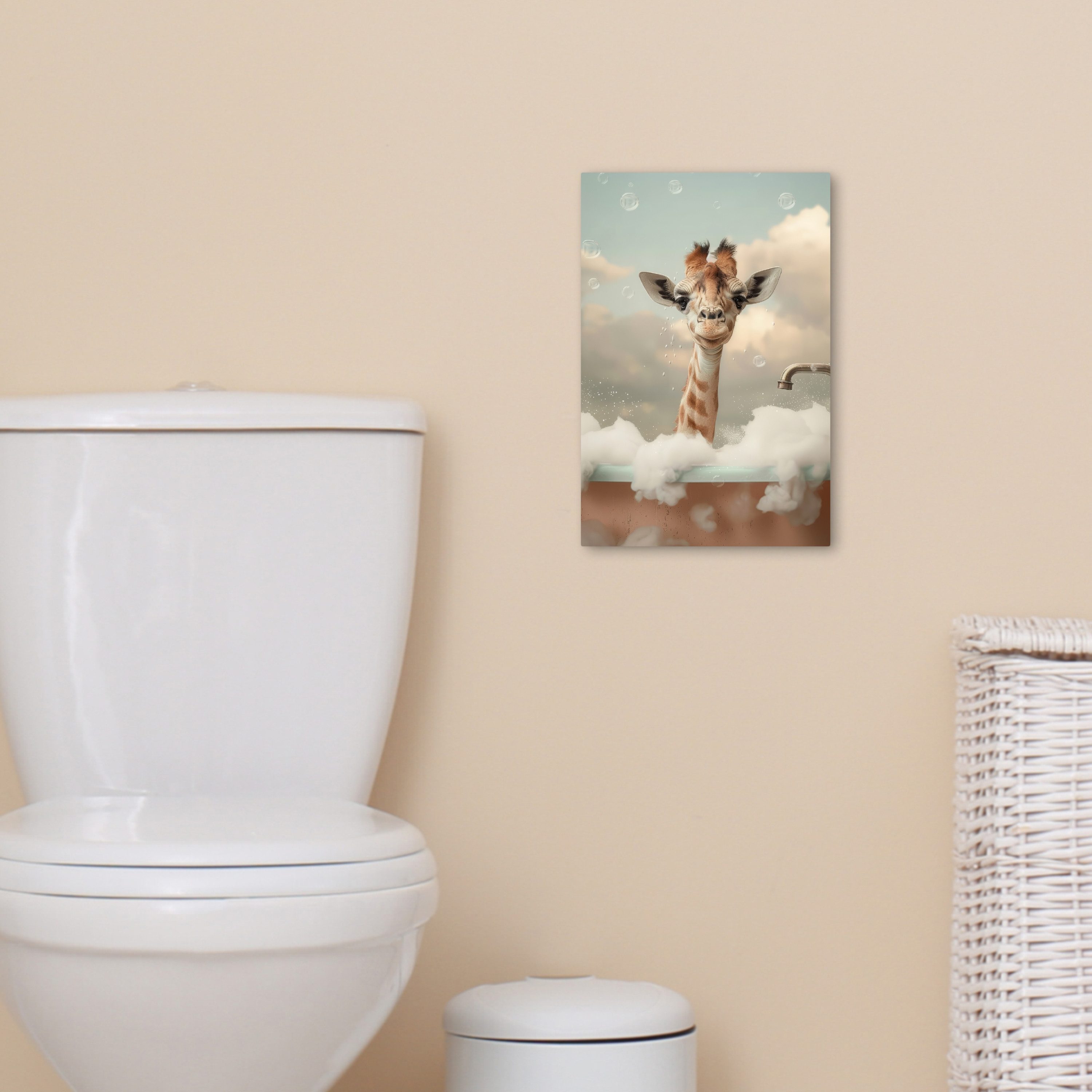 OneMillionCanvasses® Leinwandbild Giraffe - Tiere - Bad - Schaumstoff, Fotodruck (1 St), Badezimmer Deko, Bilder WC, Toilette Wanddeko 20x30 cm – Bild 5 von 5