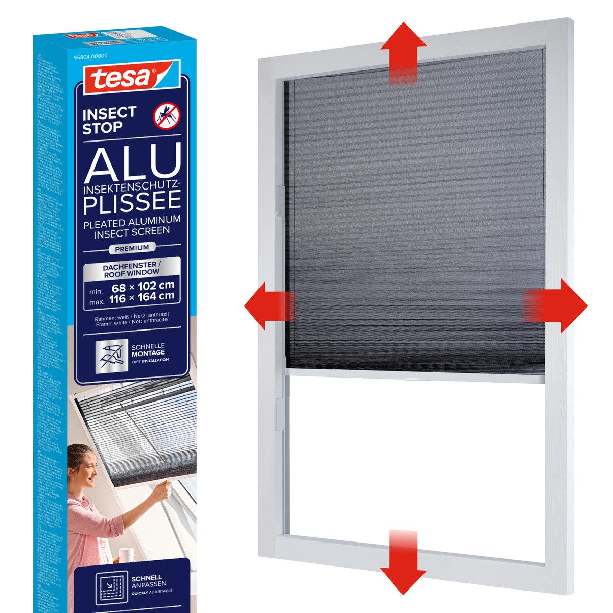 tesa Insektenschutz-Fensterrahmen Fliegengitter-Plissee für Dachfenster Premium, (1-St), Mückenschutz ohne Bohren