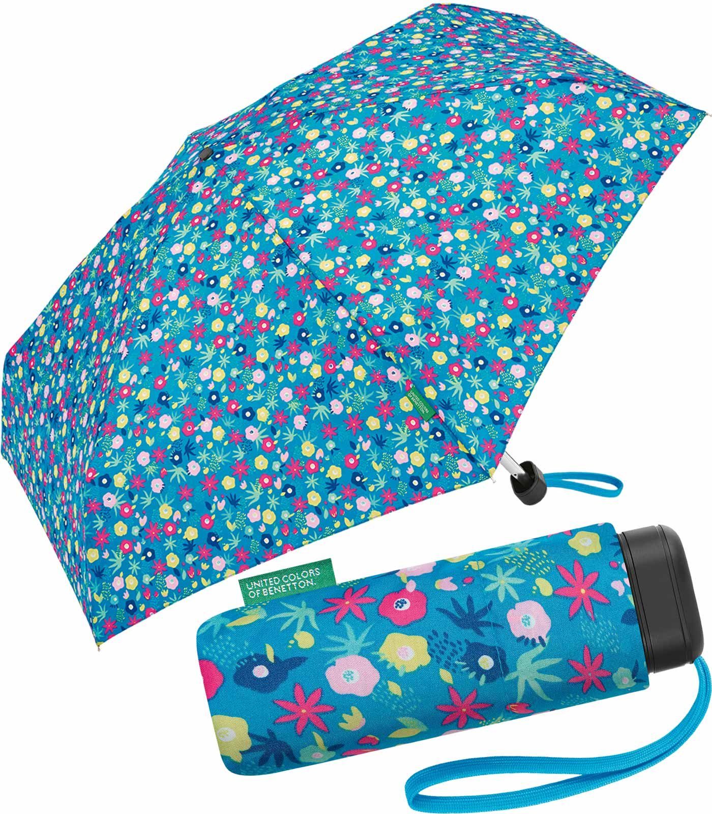 United Colors of Benetton Blütenmeer blue, Taschenregenschirm für Mini Millefleur Flat diva blau unterwegs - ein Ultra