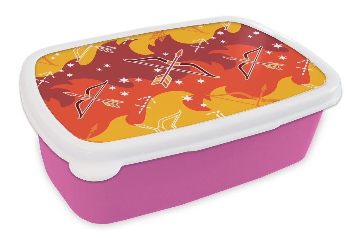 MuchoWow Lunchbox Schütze - Tierkreiszeichen - Design, Kunststoff, (2-tlg), Brotbox für Erwachsene, Brotdose Kinder, Snackbox, Mädchen, Kunststoff rosa
