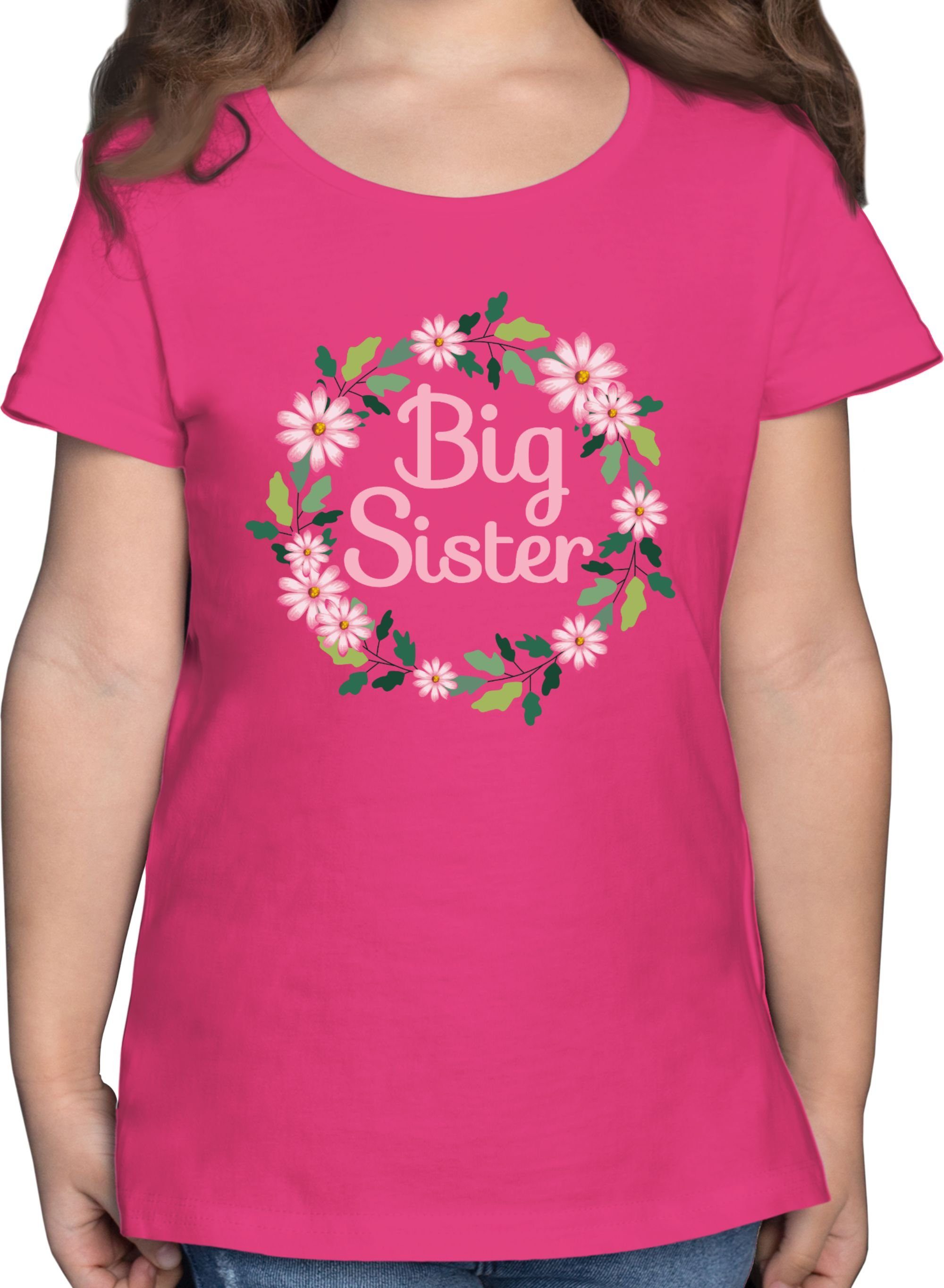 Shirtracer T-Shirt Big 2 Schwester Geschenk Sister Geschwister Fuchsia mit Blumenkranz