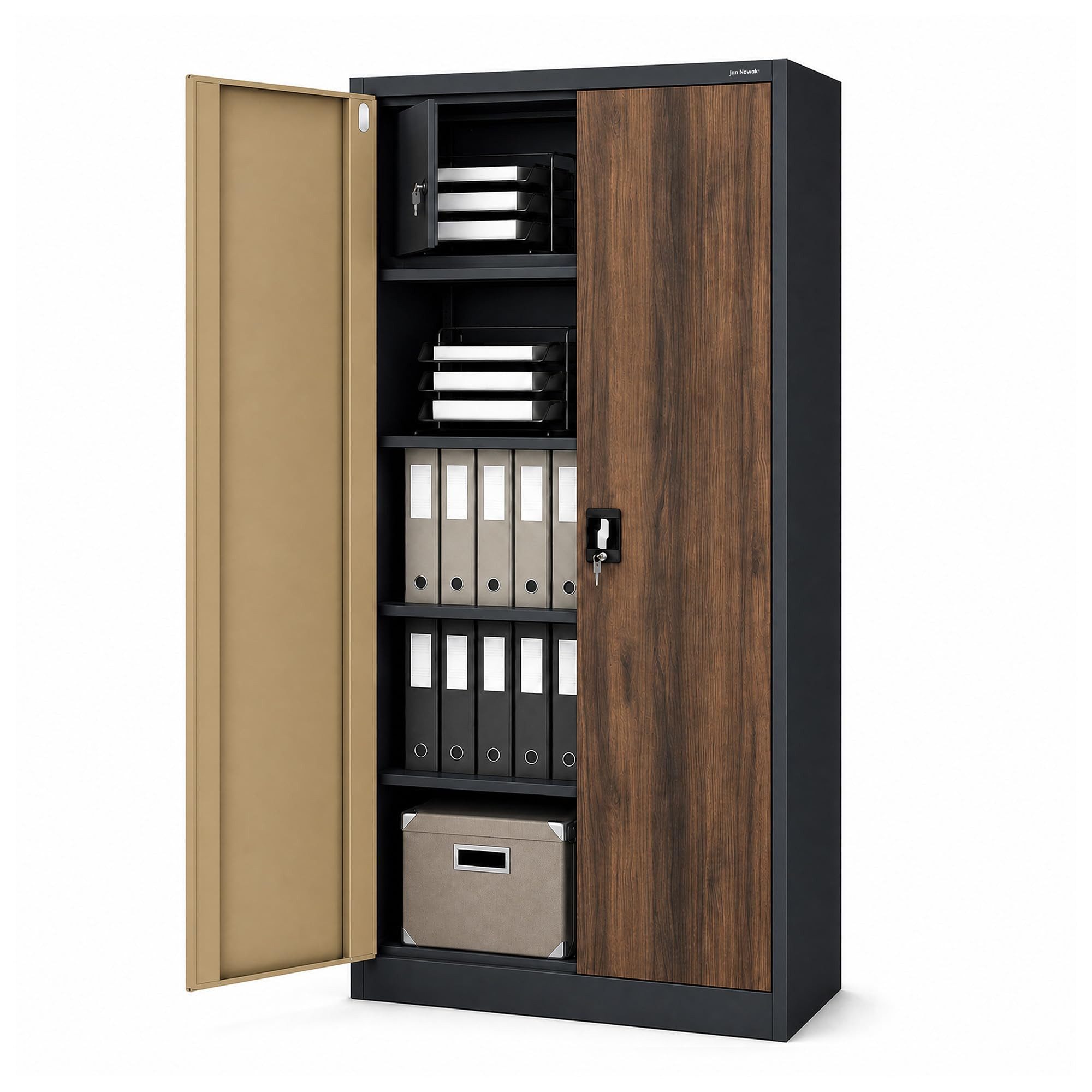 Jan Nowak Aktenschrank Metall Büroschrank Geheimfach 90 cm TOMASZ 4 Böden abschließbar (Safe Aktenschrank Büro Kanzlei Praxis Sozialraum Kleiderstange, 0,6 mm 185 x 90 x 45 cm Wandmontage Schloss 2 Schlüssel Stahl) Geheimfach robust langlebig pulverbeschichtet 10 Farben