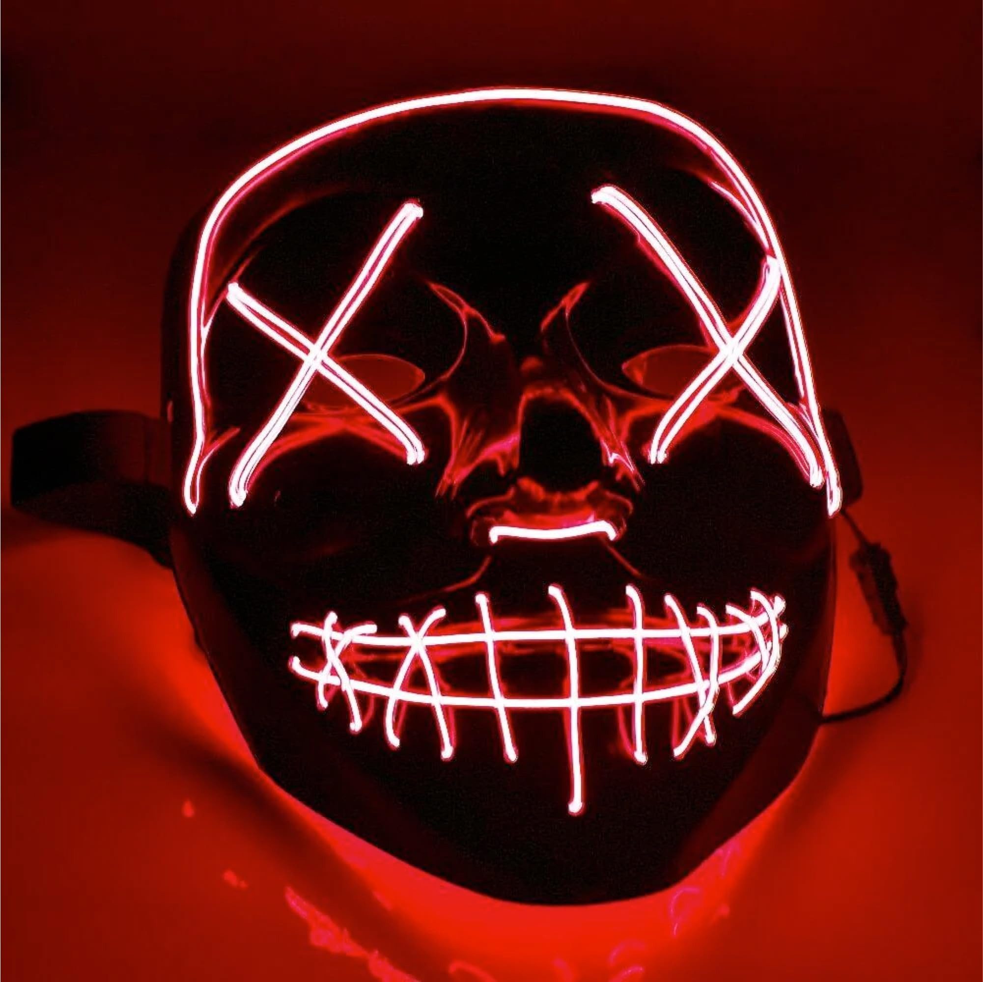 TK Gruppe Verkleidungsmaske LED Grusel Maske - wie aus Purge Halloween Kostüm Herren Maske, (Packung), Steubar - drei Lichteffekten
