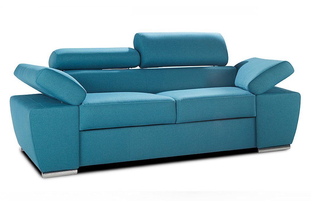 Modern Kopfstützen Sitzer Blau 2 Bettfunktion, Verstellbare Polster JVmoebel Stoff Design Sofa Sofas Armlehnen und Textil Sofa