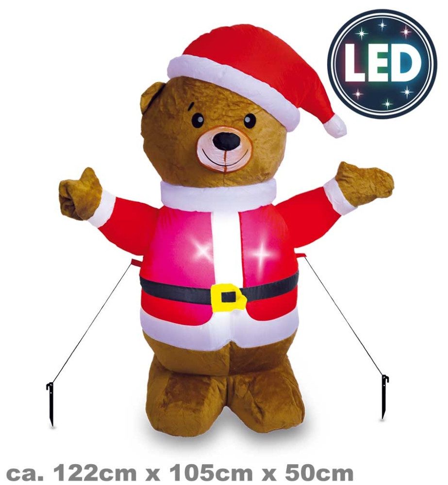 Fries Aufblasbares Partyzubehör XXL Selbstaufblasender Nikolaus Bär Garten Deko mit LED Weihnachten, Sekundenschneller Aufbau dank Integriertem Gebläse
