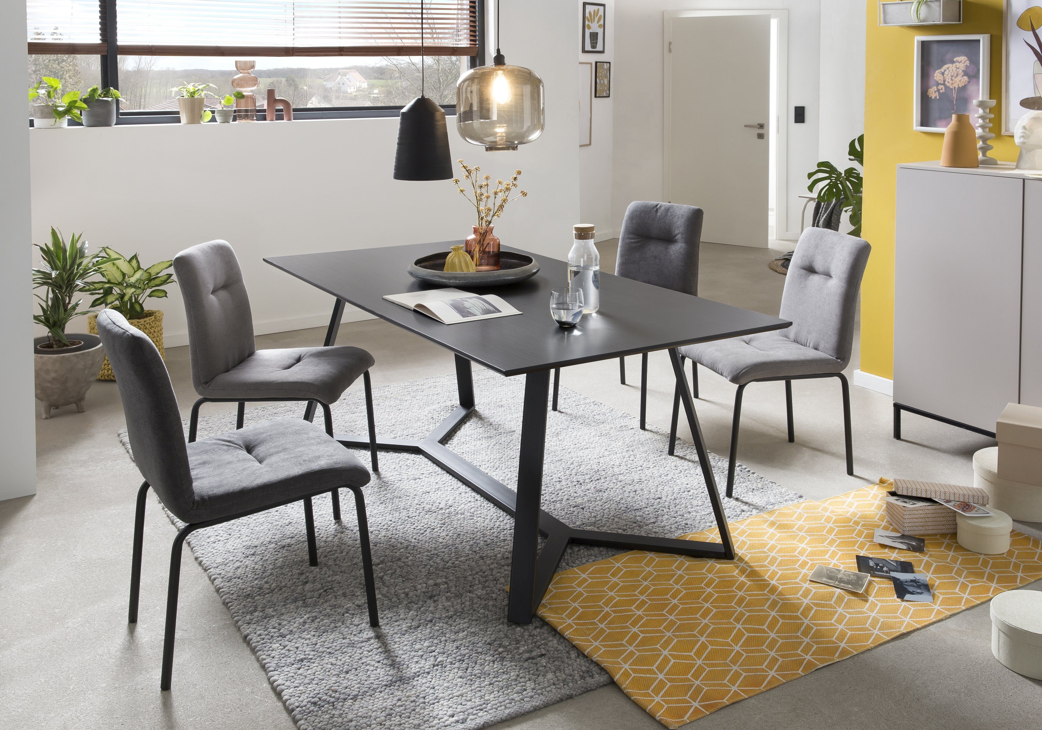 TPFLiving Esstisch VEETI - Esszimmertisch, MDF mit Dekor, Gestell Metall (Hochwertiger Küchentisch mit stylischem 4-Fuß-Gestell, 1-St., Designertisch, dunkelgrau, Gestell schwarz), Tisch Esszimmer - Maße (BxHxT): 180x75x90 cm - Plattenstärke: 2 cm