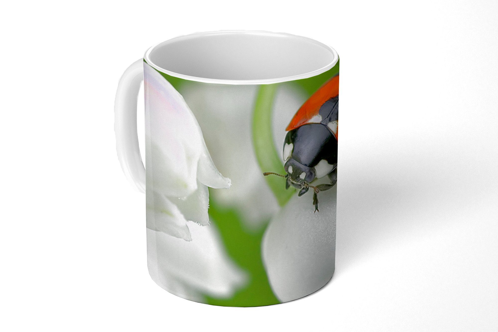 MuchoWow Tasse Eine Nahaufnahme eines Marienkäfers auf der Lilie von Dalen, Keramik, Kaffeetassen, Teetasse, Becher, Teetasse, Geschenk | Tassen