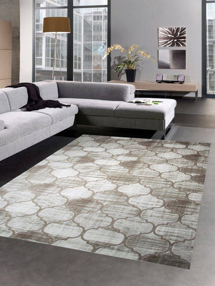 Teppich Moderner Teppich Kurzflor Teppich Wohnzimmerteppich beige braun marokkanisches Muster, Carpetia, rechteckig, Höhe: 11 mm