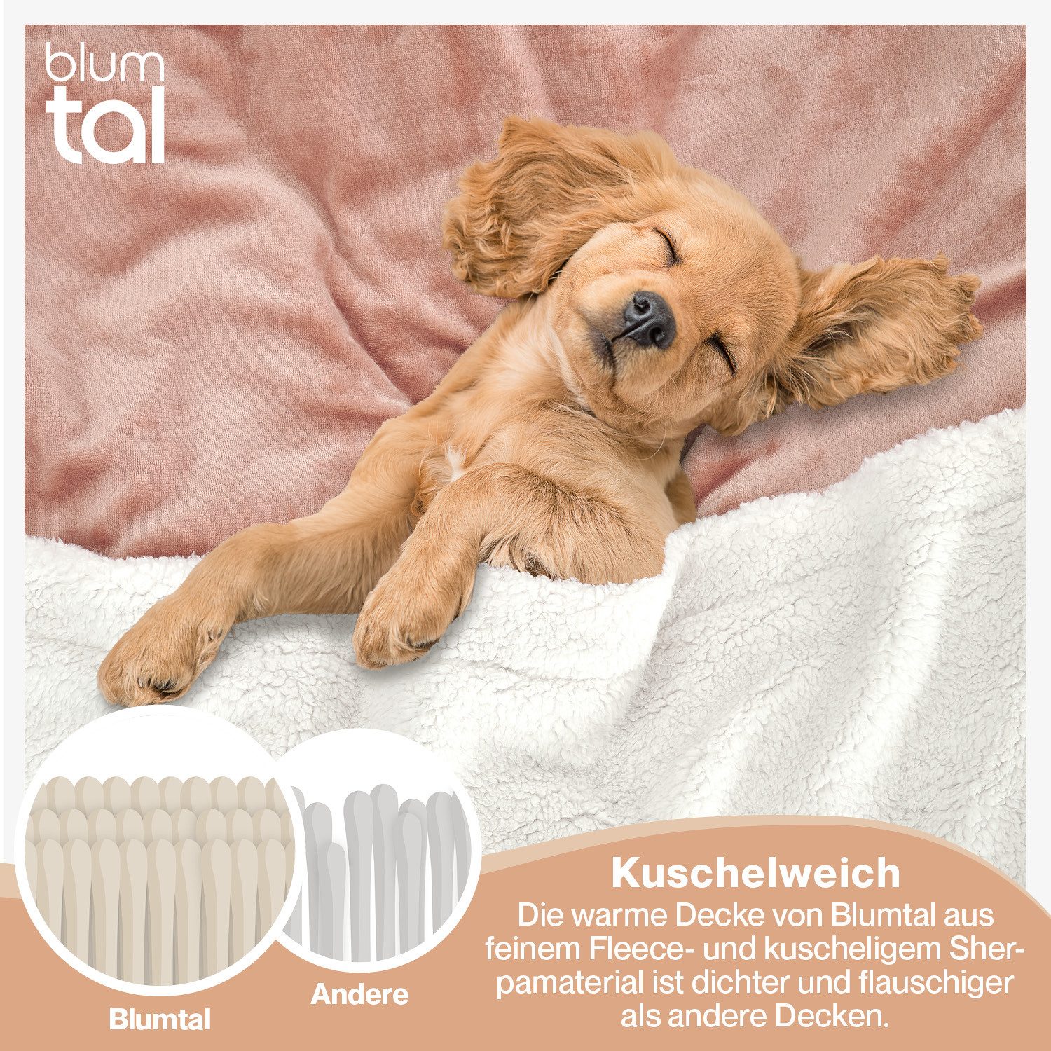 Wohndecke Premium Sherpa Kuscheldecke, Oeko-TEX Zertifiziert, Blumtal, Sofa Decke mit Dicker Sherpa-Innenseite, extra dick & wärmend – Bild 4 von 5
