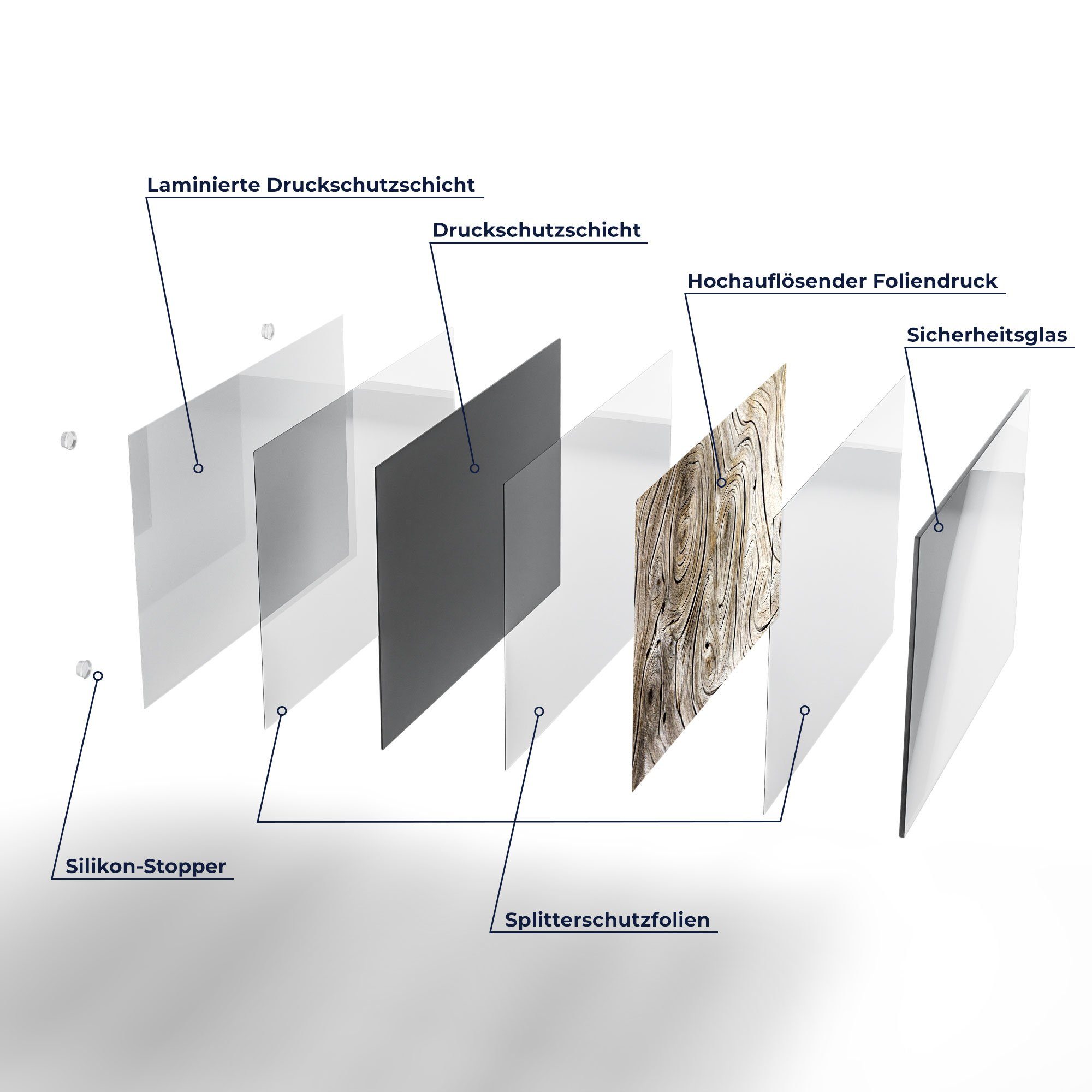 DEQORI Schneidebrett Platte Glas, Frühstücksbrett 'Verwittertes Holz', Schneideplatte