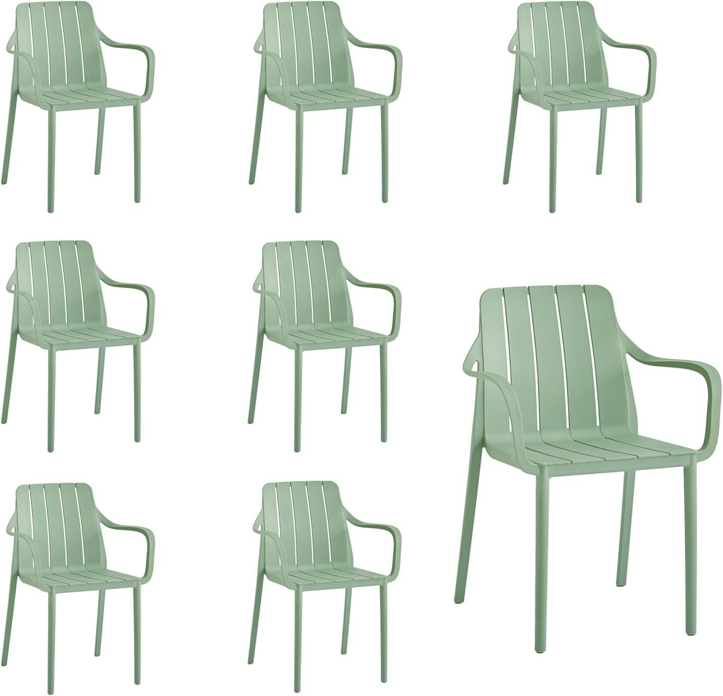 VORTIVO Gartenstuhl stapelbar – wetterfest, bis 200 kg, für Balkon, Terrasse & Esszimmer (8er-Set), bis zu 200 kg belastbar