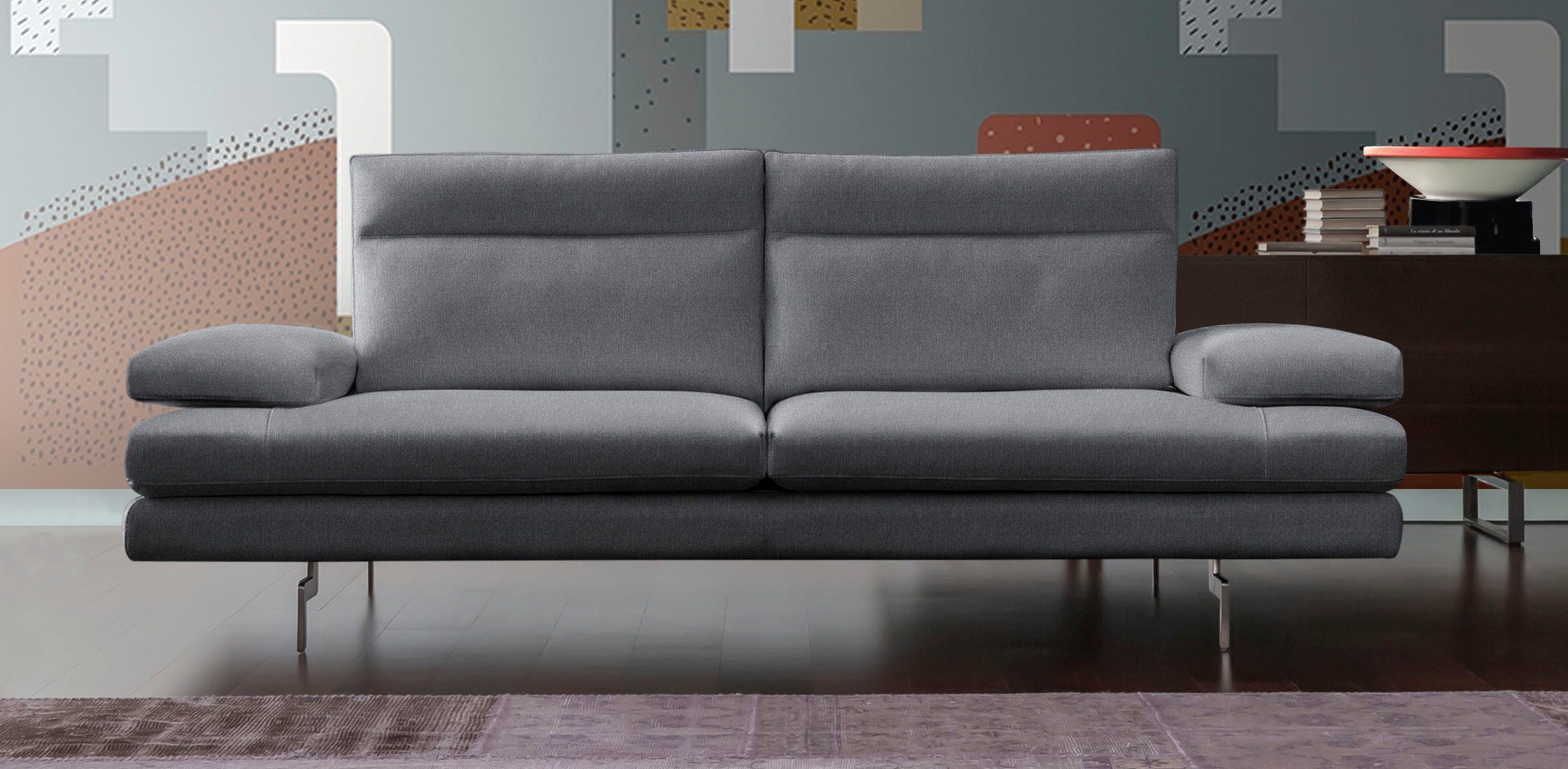 CALIA ITALIA 3,5-Sitzer Toby Wing, italienisches Designsofa mit erstklassigem Sitzkomfort, inklusive Sitztiefenverstellung, Füße in Chrom glänzend