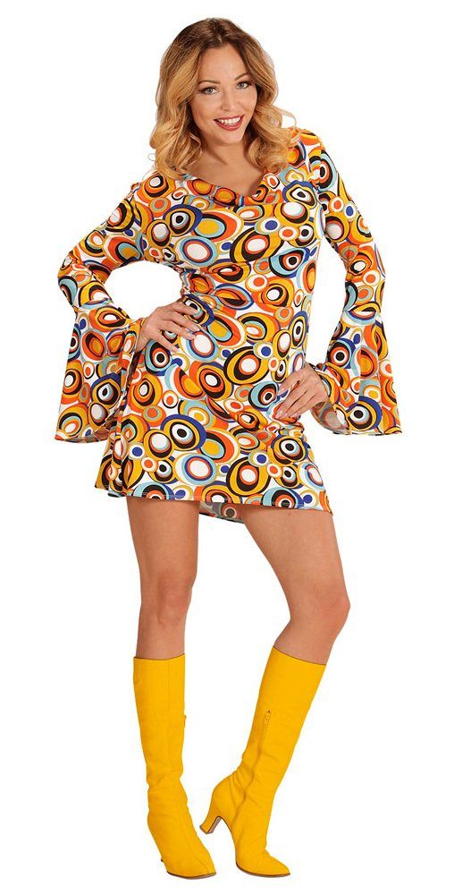 STIRNBAND UND STULPEN Damen Kostüm Set 70er Hippie Flower Power Bubbels orange 