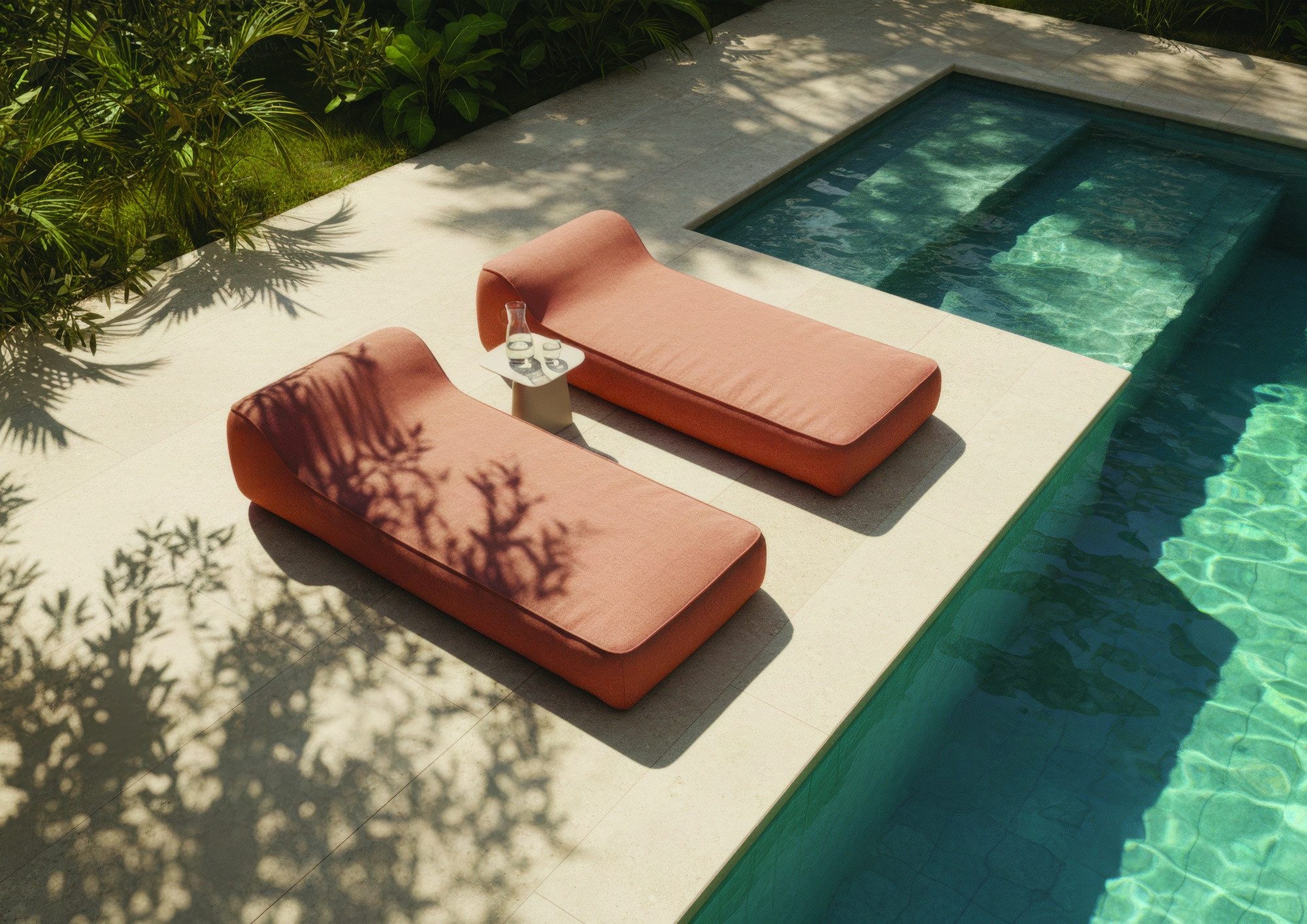 Barths Gartenliege Barths Daybed Solo – aufblasbare Gartenliege, wetterfest, Terracotta, Integrierte Akku-Luftpumpe für kabelloses Aufblasen, schneller Aufbau