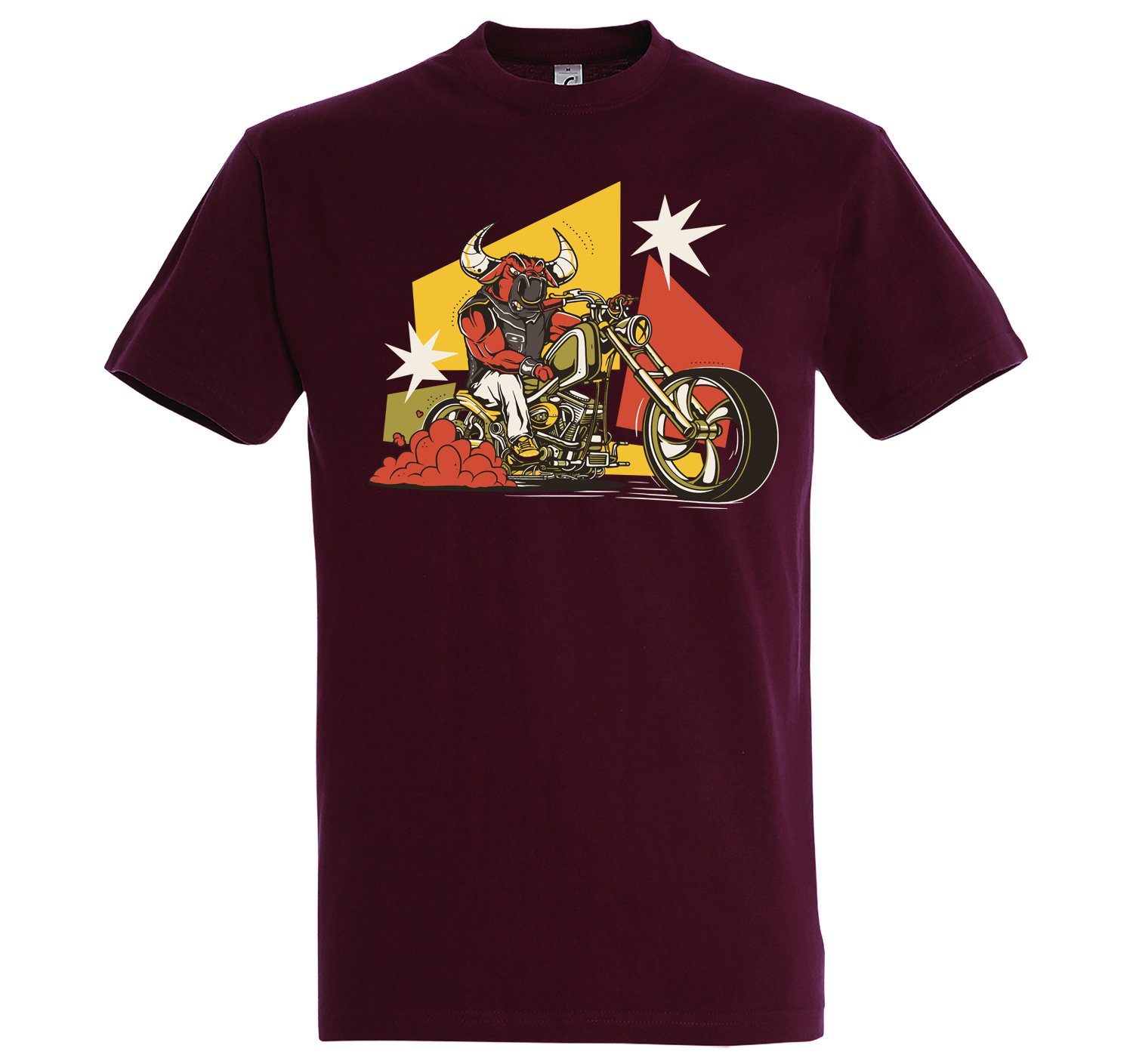 T-Shirt Frontprint Herren trendigem Bull Designz Youth Burgund mit T-Shirt Biker