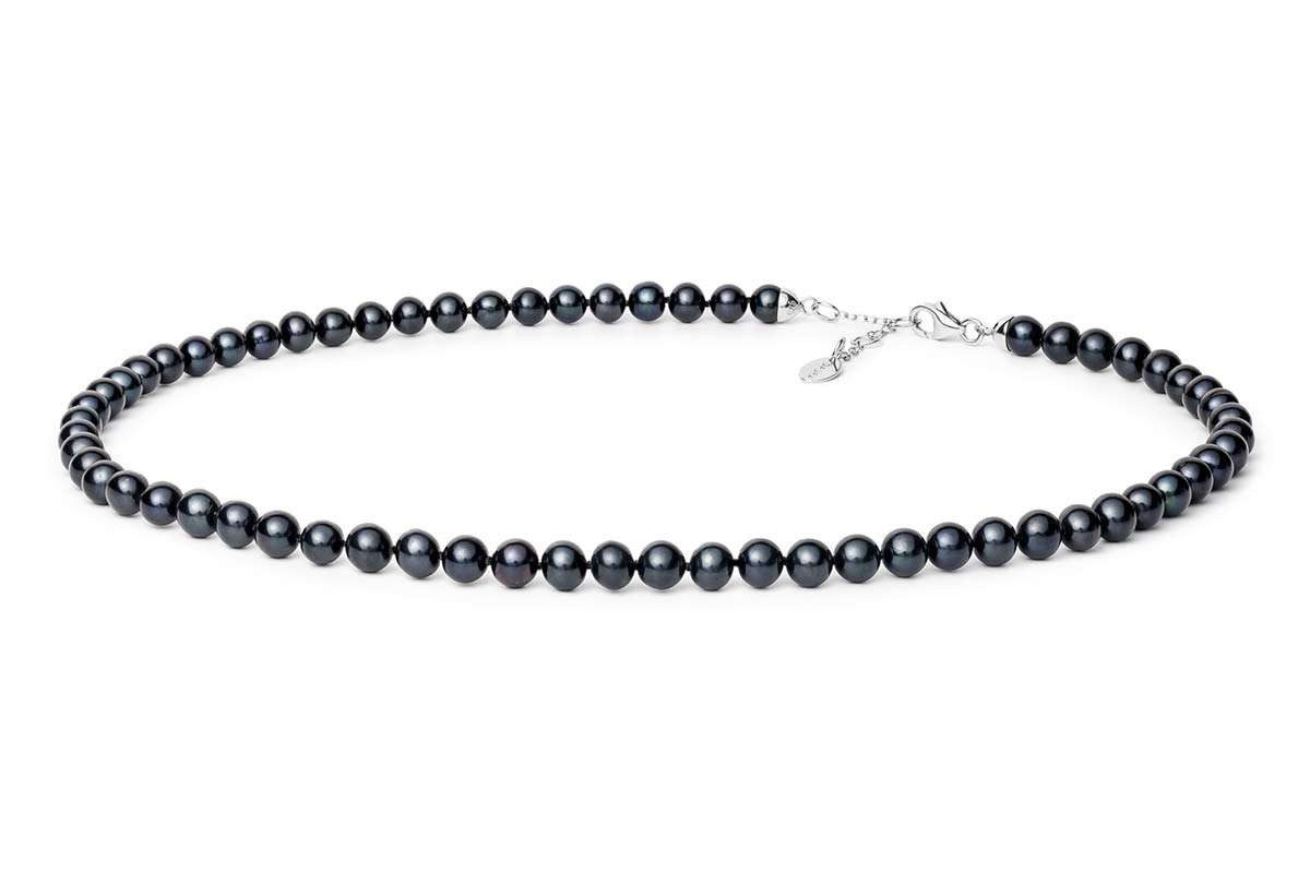 Gaura Pearls Perlenkette Modern Choker schwarz rund 4.5-5.5 mm 40 cm, 925 S günstig online kaufen