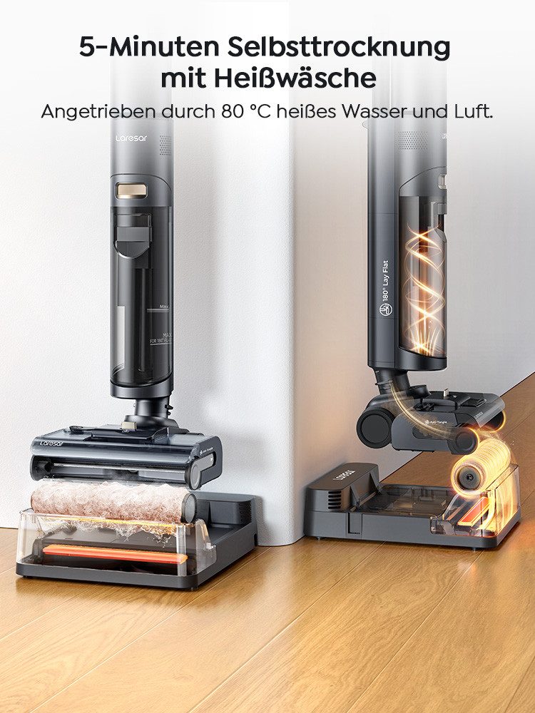 Laresar Nass-Trocken-Akkusauger S7 Pro Kabelloser Staubsauger, 19000Pa Nass-Trocken-Staubsauger, Zusätzlicher Trennbehälter, 5-Minuten Selbsttrocknung mit Heißwäsche