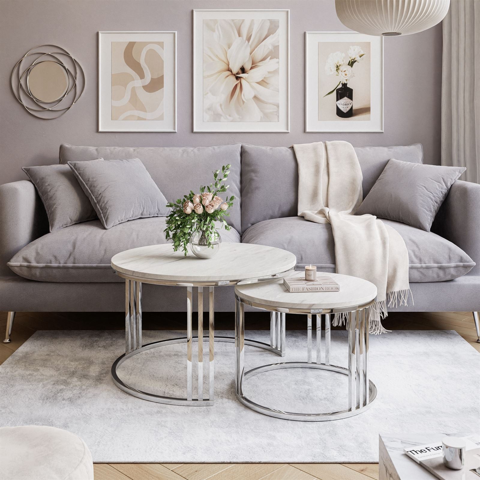 Lookway Couchtisch LORI 2in1 LEVANTO runder Couchtisch mit silber chrom ges günstig online kaufen