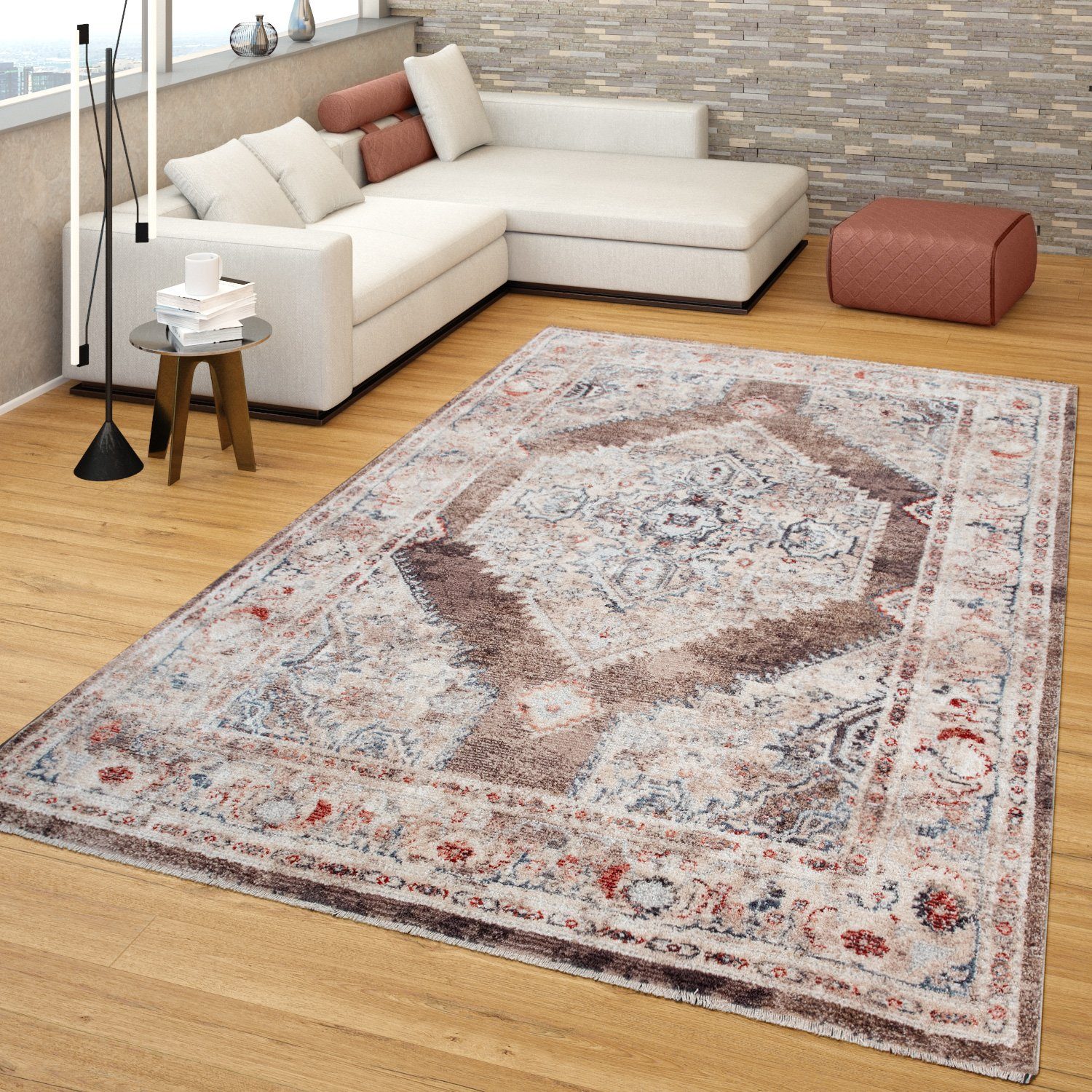 Designteppich Teppich Kurzflor-Teppich Für Wohnzimmer Orientalisches Muster  In Beige, TT Home, rechteckig, Höhe: 14 mm