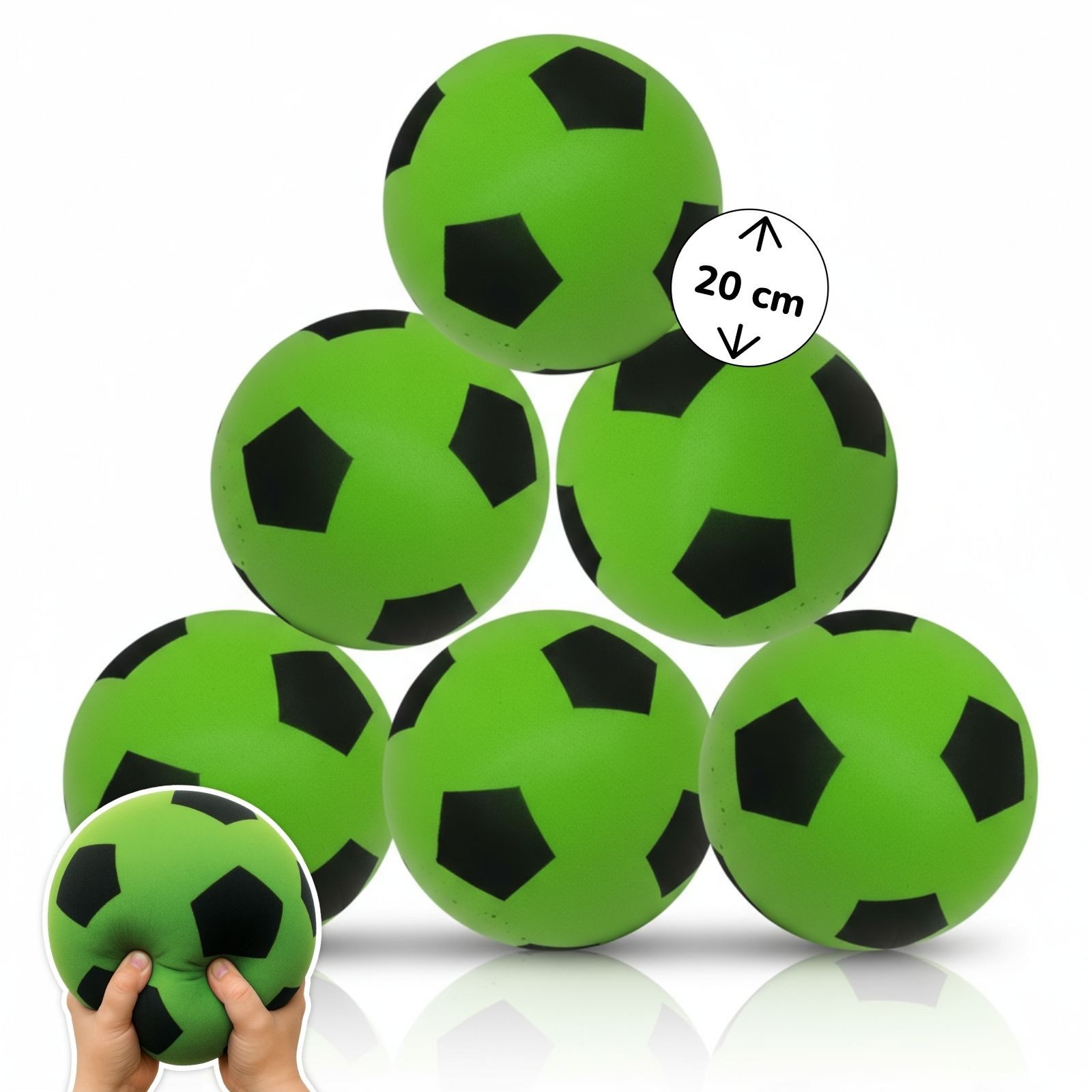 alldoro Softball 6er Set Schaumstoff-Ball grün Ø 20 cm, weiche Soft-Fußbälle für Kinder, 6 sichere Kinderbälle für drinnen & draußen, geeignet ab 0 Jahren