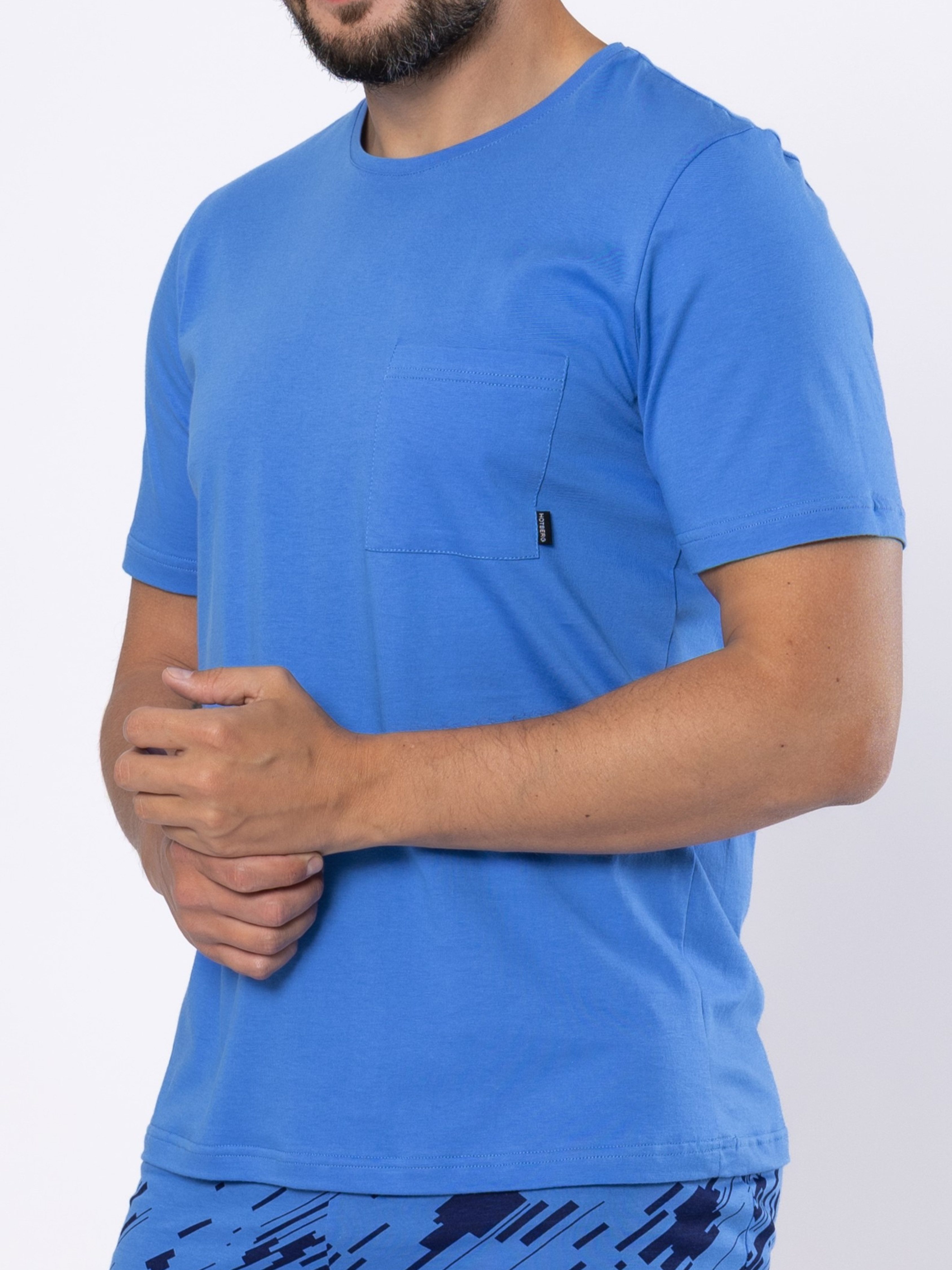 HOTBERG Shorty Pyjama-Set Herren kurz (2 tlg) Baumwolle, Blau-Marine, Nachtwäsche mit Print – Bild 5 von 5