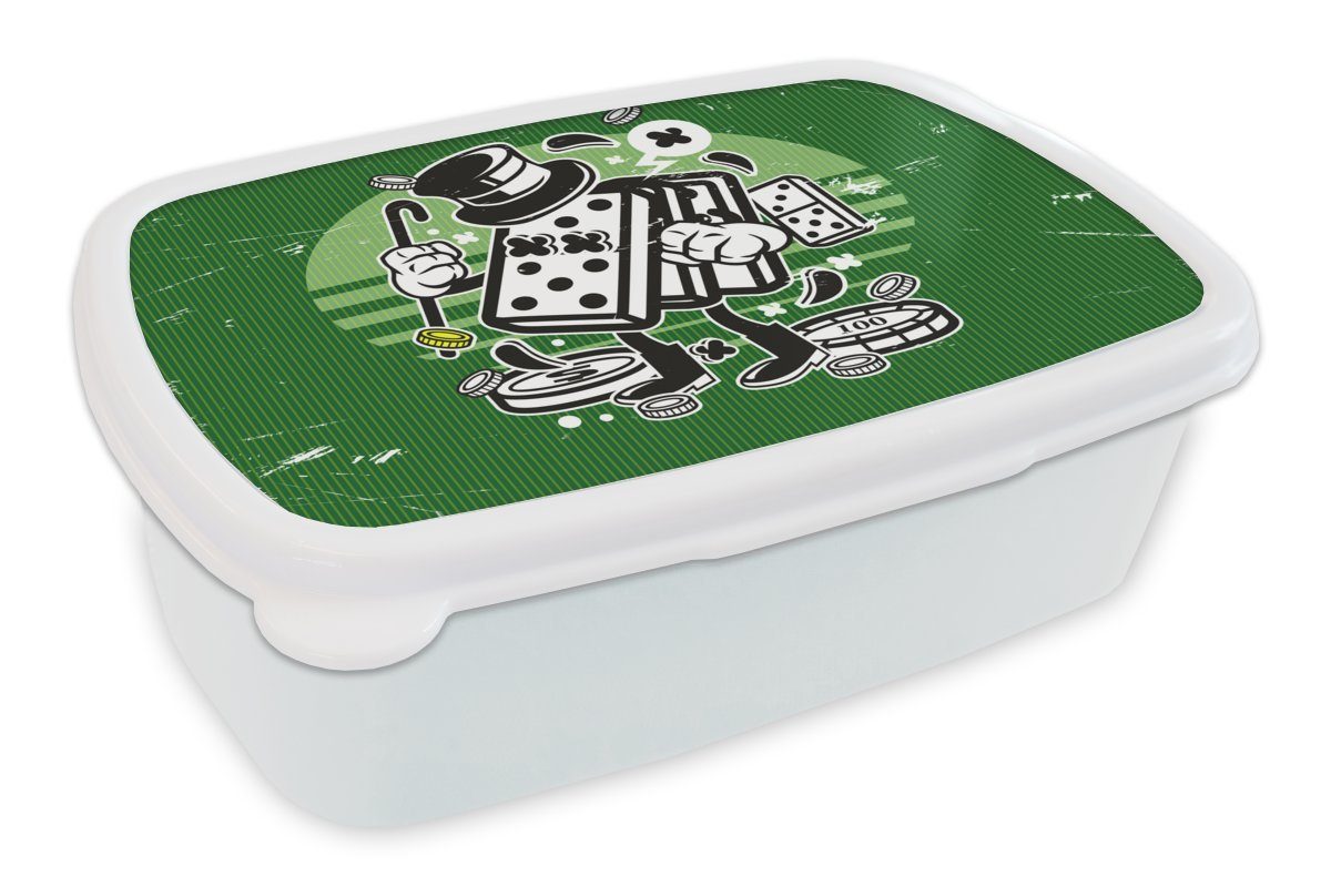 MuchoWow Lunchbox Domino-Steine - Hut - Retro, Kunststoff, (2-tlg), Brotbox für Kinder und Erwachsene, Brotdose, für Jungs und Mädchen weiß | Lunchboxen